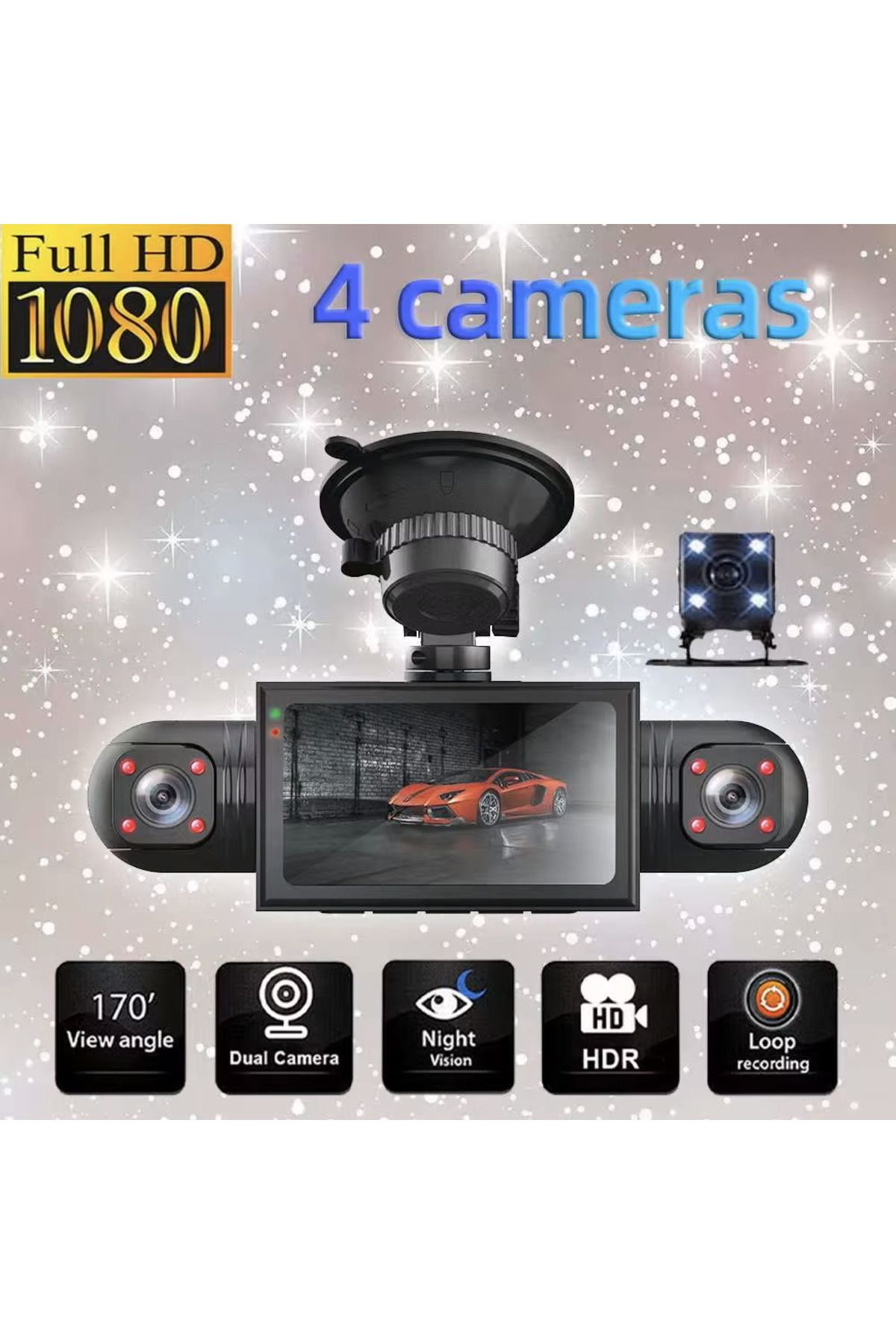 Venas 1080p Full HD 4 Kameralı Hafıza kartına kayıtlı Hareket algılamalı araç kamerası