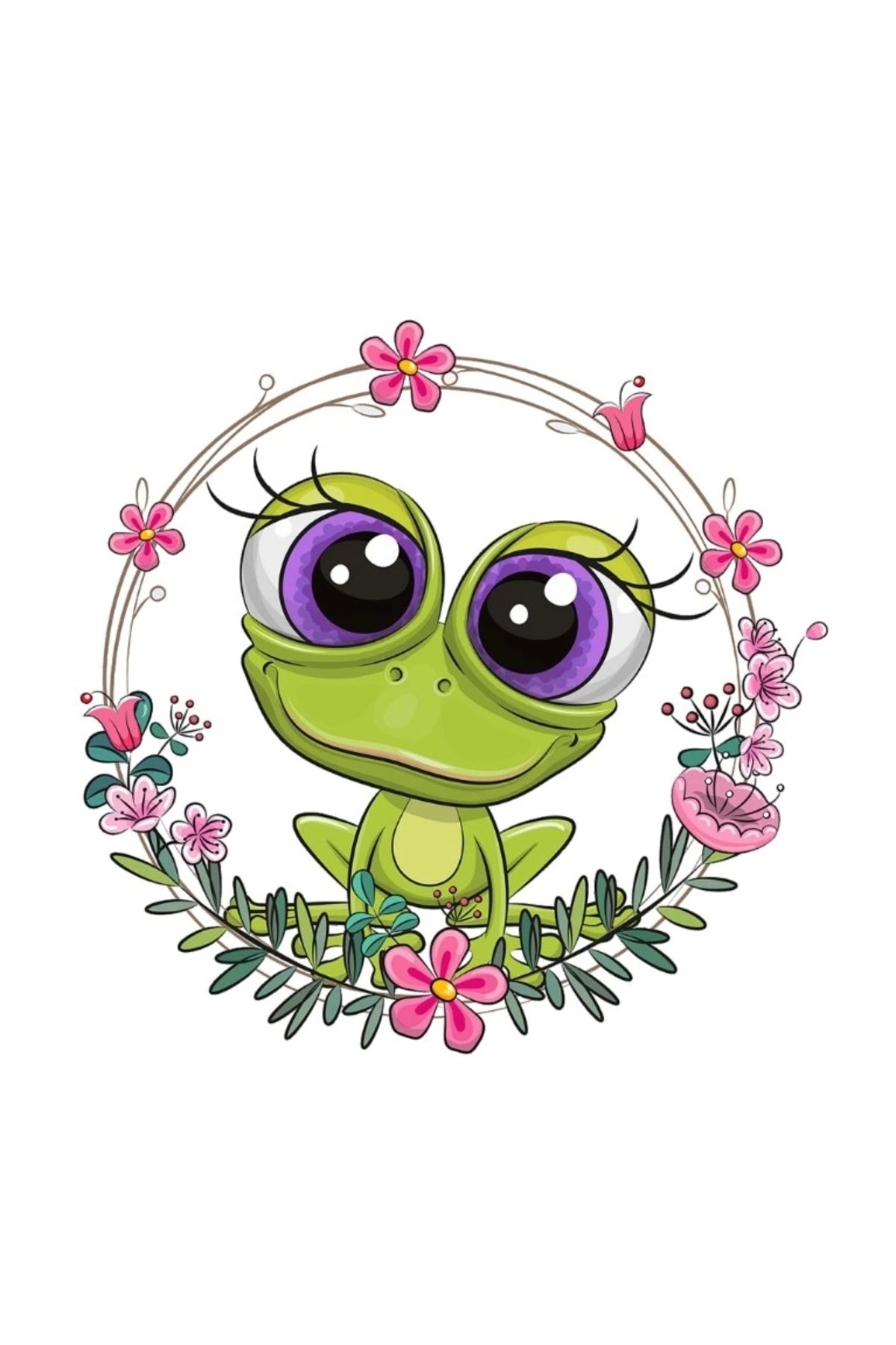 Reysa Tasarım Kurbağa Çiçek Çerçeveli Duvar Stickerı