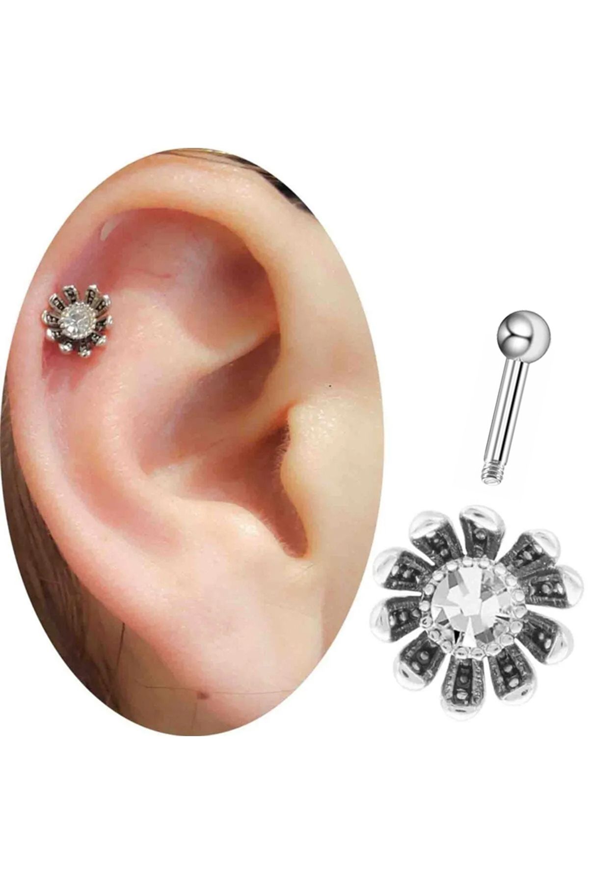 Cadının Dükkanı Taşlı Çelik Tragus Helix Kıkırdak Piercing
