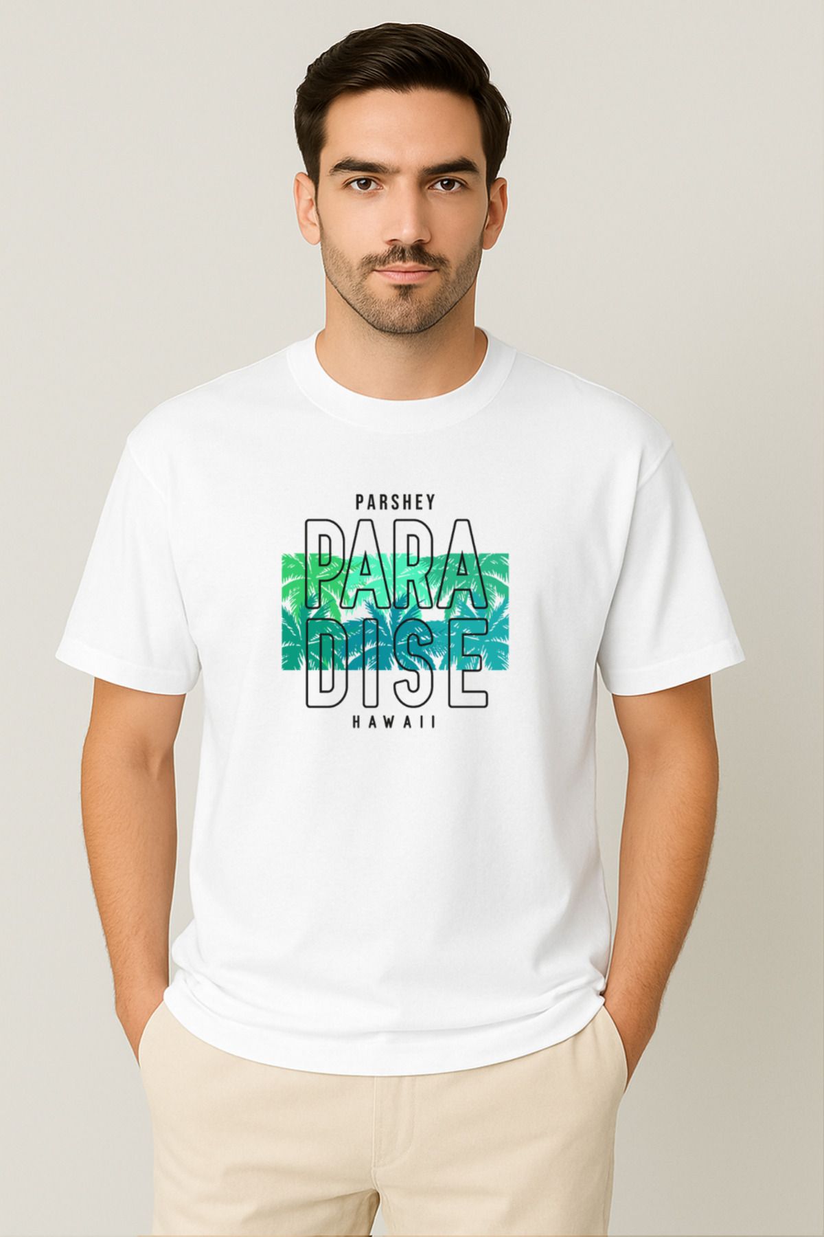 PARSHEY Erkek - Kadın %100 Pamuk Summer Paradise Desenli Baskılı Yarım Kollu Bisiklet Yaka T-Shirt