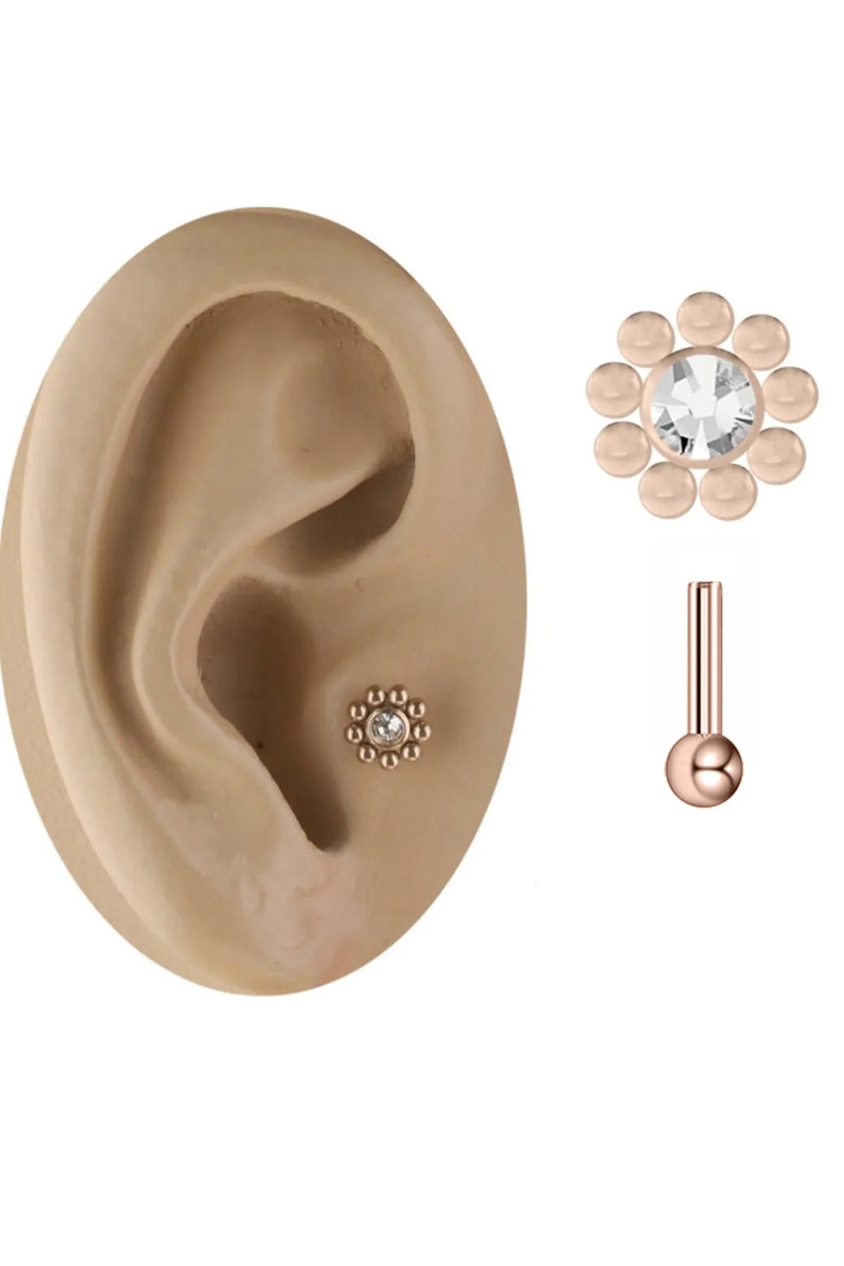 Cadının Dükkanı Taşlı Çelik Rose Tragus Helix Kıkırdak Piercing