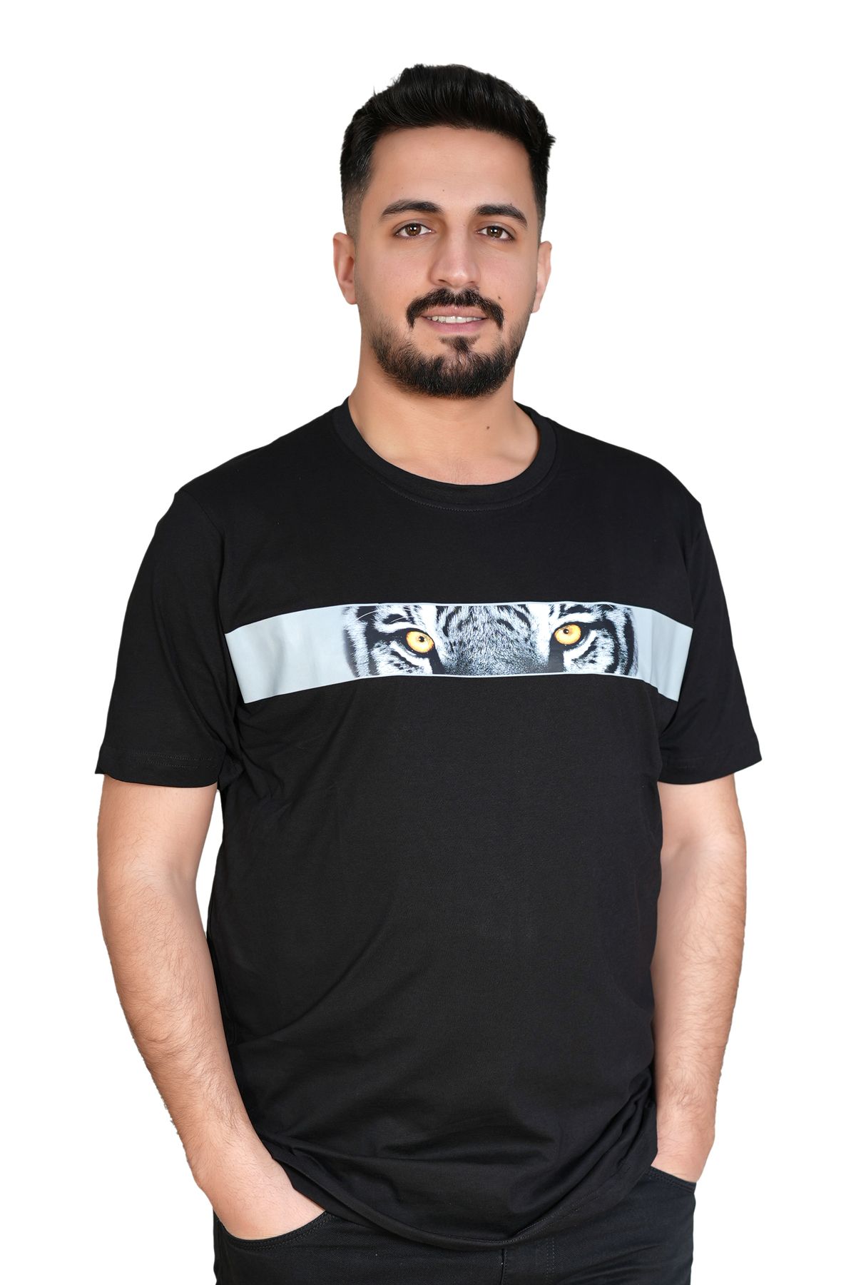 MODA Kaplan Gözü Baskılı Modern Siyah T-Shirt