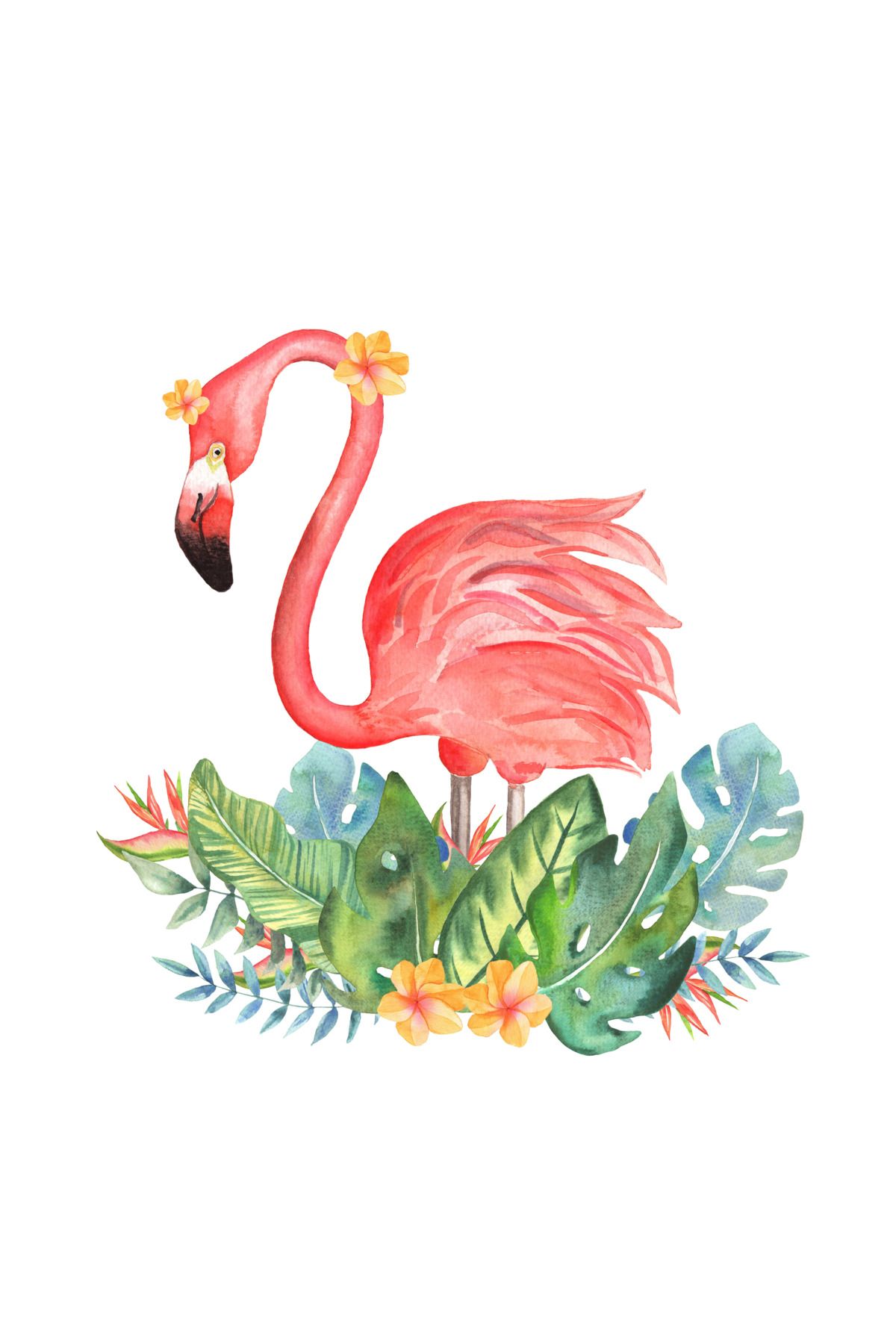 Reysa Tasarım Tropikal Yapraklı Flamingo