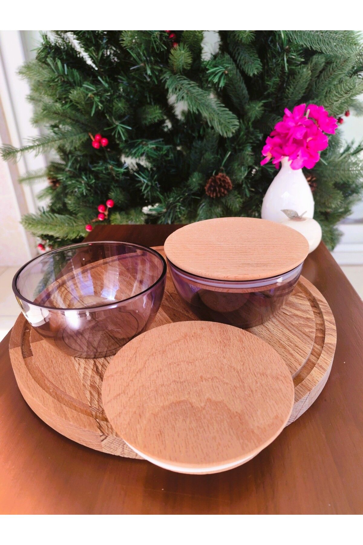 Madame Coco-Joelle 460ml Wooden Storage Container with Lid Set of 2 5