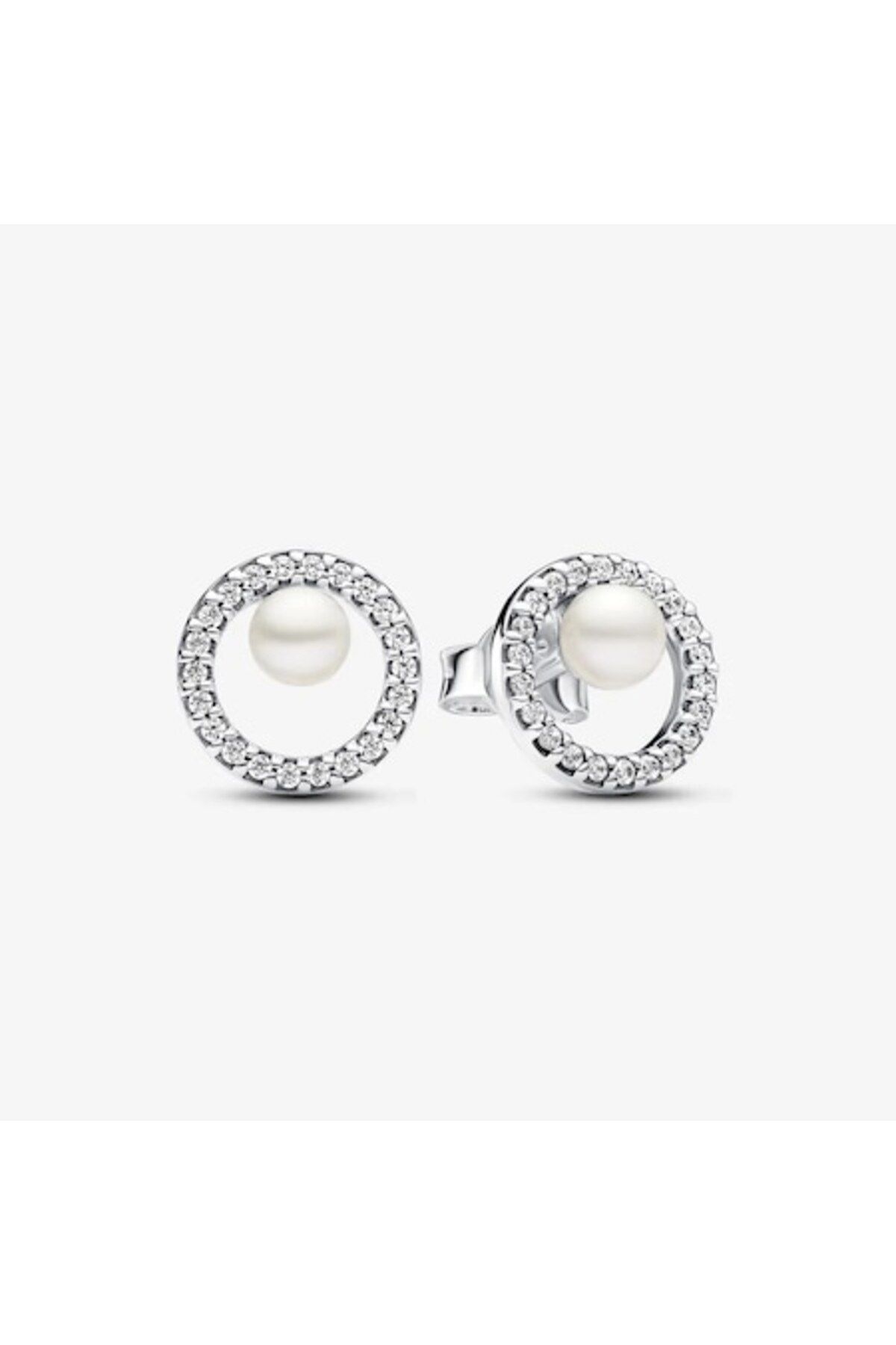 Pandora-Round Halo Pave Earrings With Freshwater Pearls - 925 Silver 1