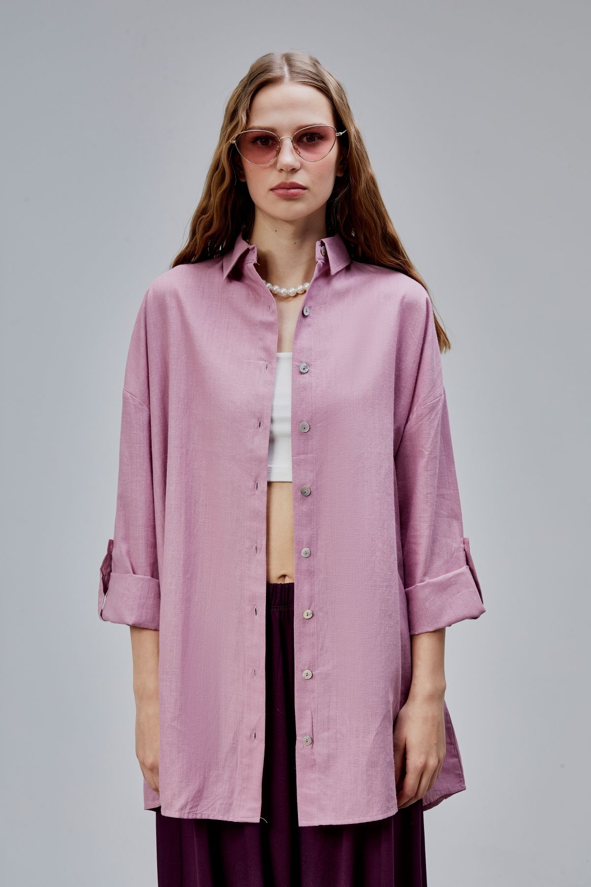 TF The Fancy For You Kadın Apoletli Katlamalı Uzun Kol Oversize Gömlek