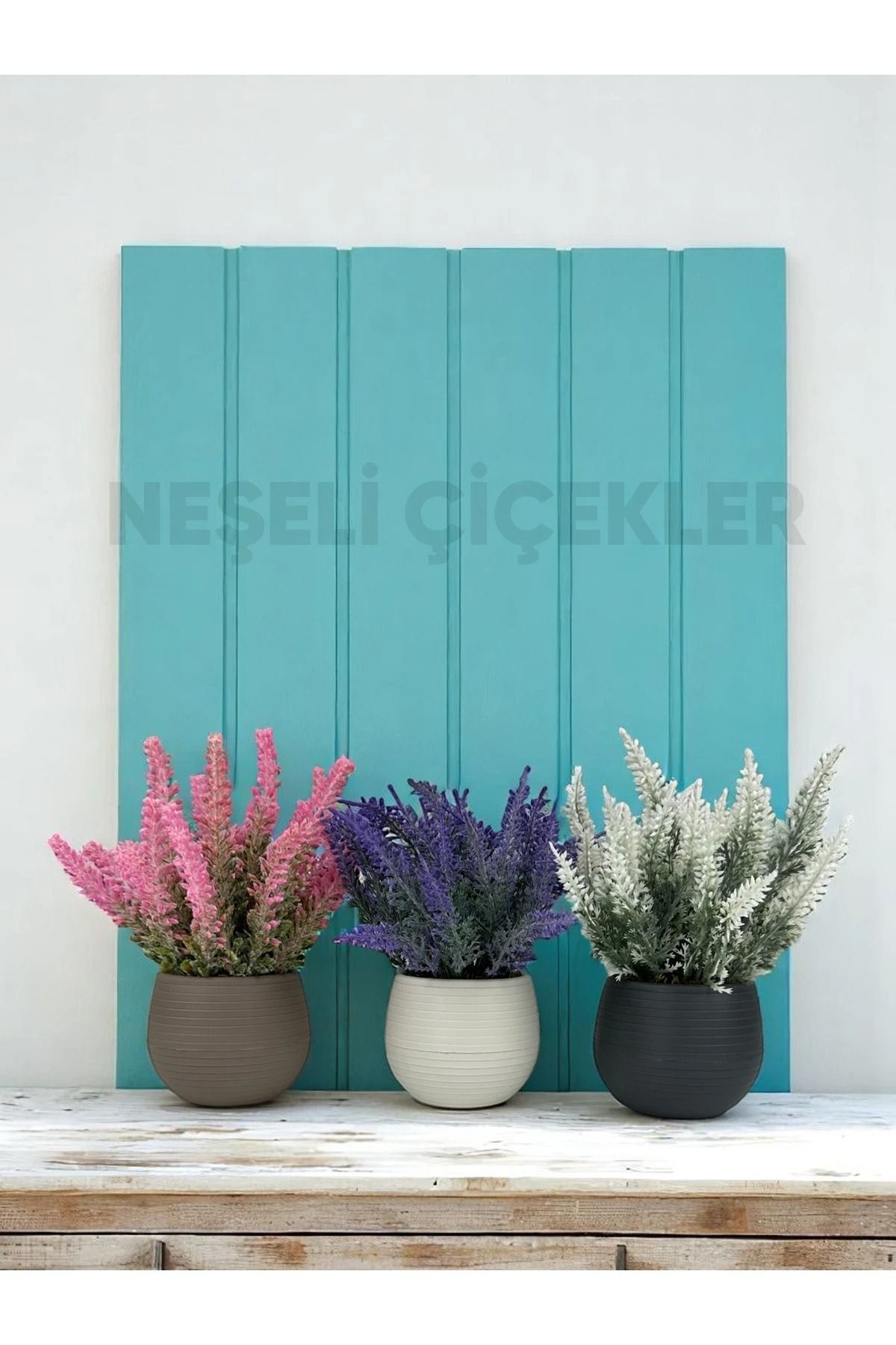 Elioure Renkli 3’lü Lavanta Yapay Çiçek Seti 15x18cm Masa Dekoru