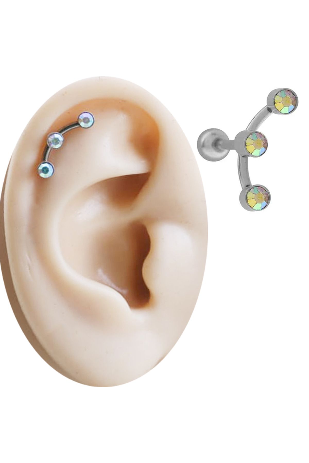 Cadının Dükkanı Üç Neon Taşlı Çelik Tragus Helix Kıkırdak Piercing