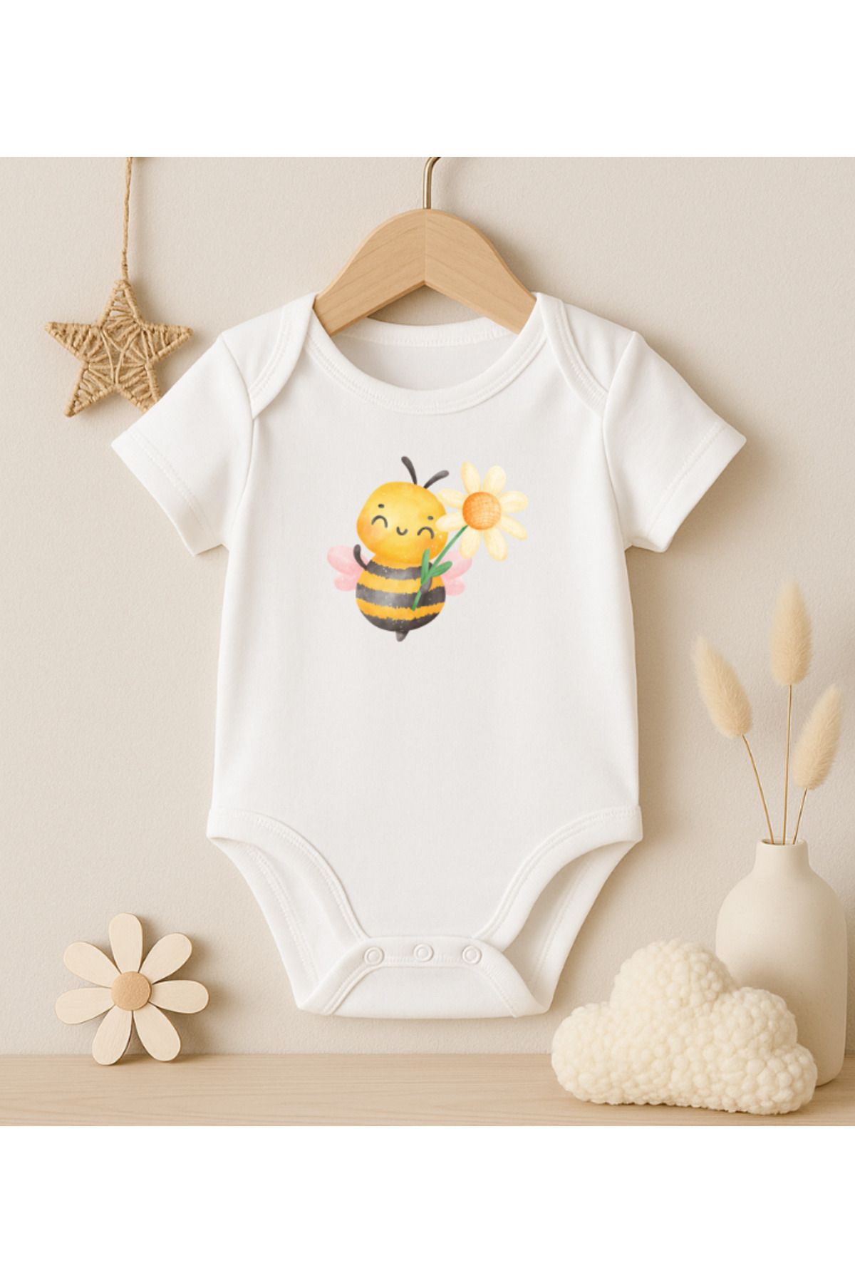 MODAT Papatya Sevimli Arı Baskılı Bebek badi zıbın