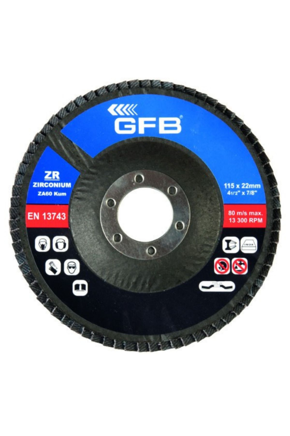 GFB ZİRKONYUM FLAP DİSK ZIMPARA 115x120 KUM-MAVİ (10 Adet)