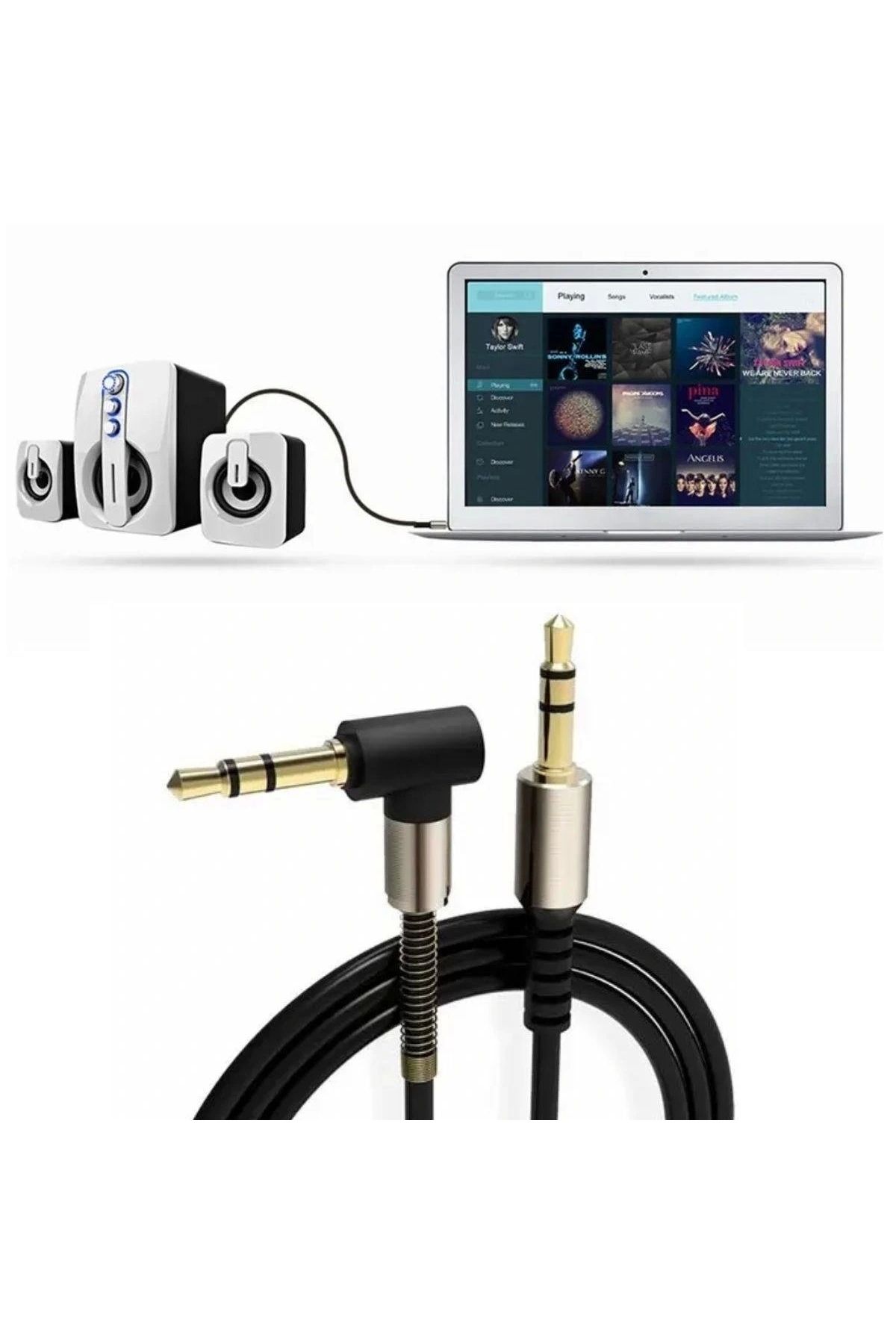 shopwave 3.5mm AUX Kablosu Jak Erkek Erkek L Tipi 1 Metre Ses Aktarım Kablosu (5047)