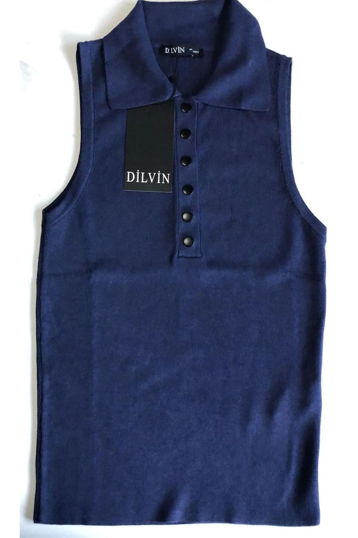 Dilvin DİLVİN 10413 Polo Yaka Çıtçıtlı Triko Bluz Lacivert