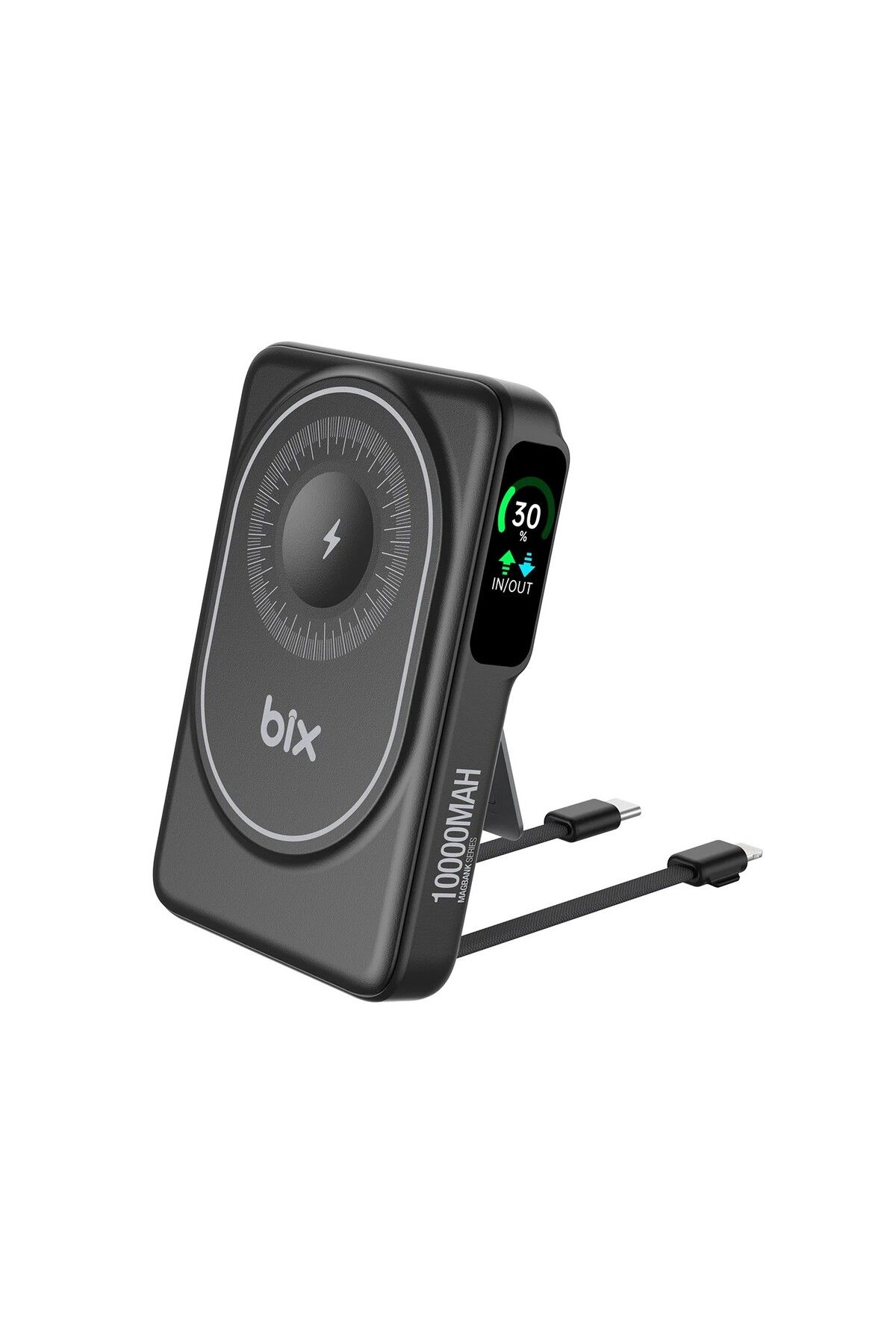 Bix TPB16 10.000 mAh OLED Ekranlı Manyetik Kablosuz Powerbank 20W PD Hızlı Şarj ve 15W MagSafe Siyah