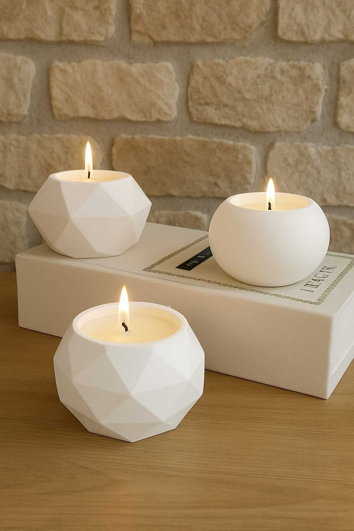 diclecollection Üçlü Tealight Beton Mumluk Set