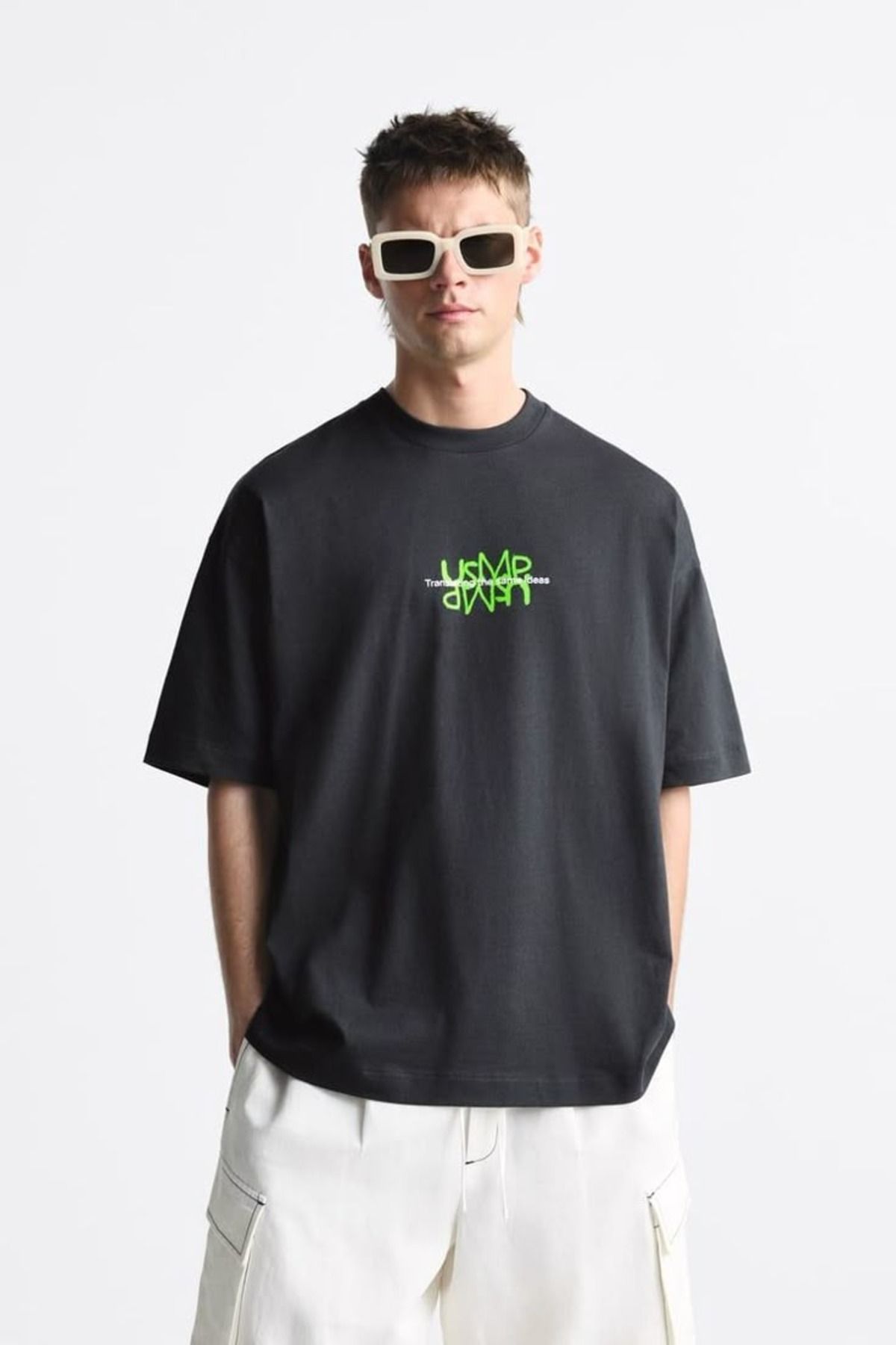 JANSO GROUP -Erkek PAMUKLU BASKLI BEACH KISA KOLLU TSHIRT OVERSİZE BÜYÜK BEDEN