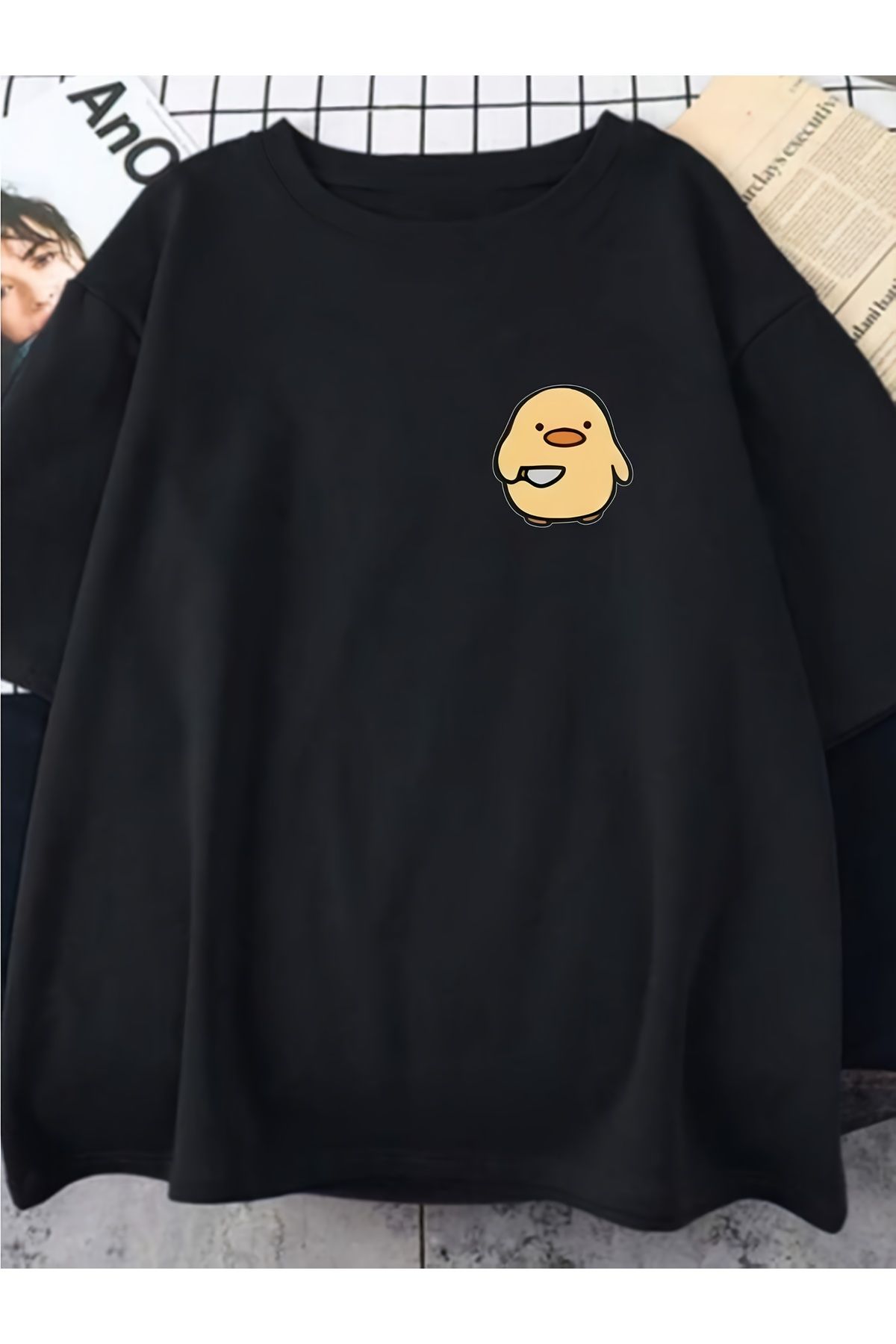 Jakinta Outdoors Baskılı Oversize Bisiklet Yaka Tişört – Pamuk Penye 2 İplik | Unisex & Günlük Rahat