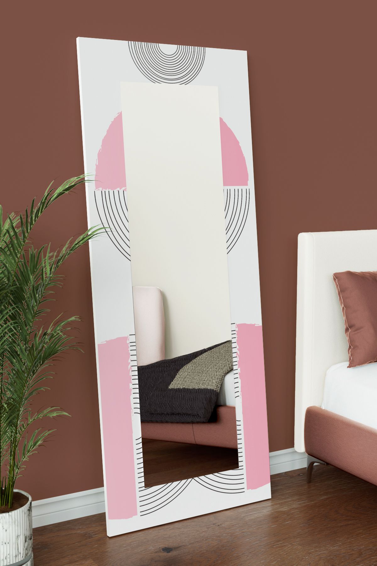 hediye kapında Pink Baskılı Dekoratif Boy Aynası 150x60 CM