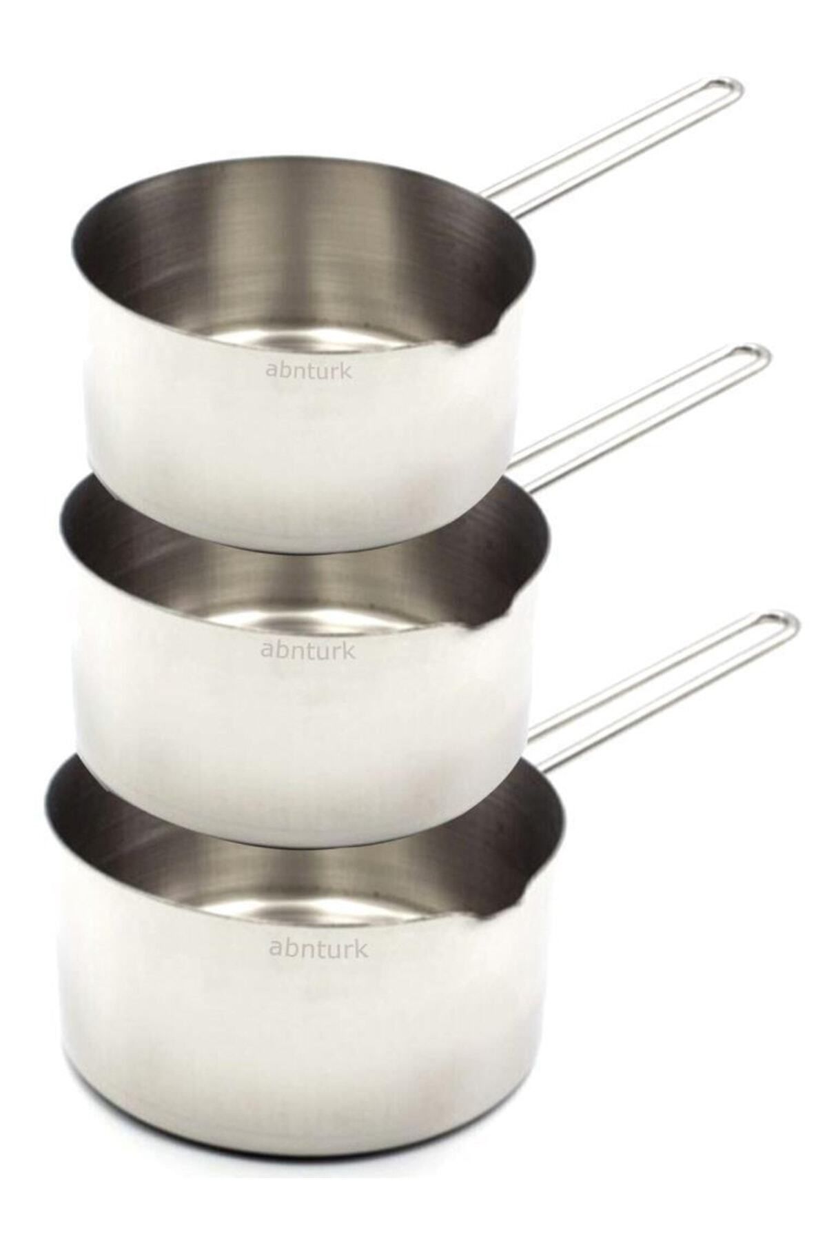 teknotrust 3'lü Paslanmaz Çelik Sütlük ve Sos Tavası Seti, 12-14-16cm, Metal Saplı, Ultra Lüx