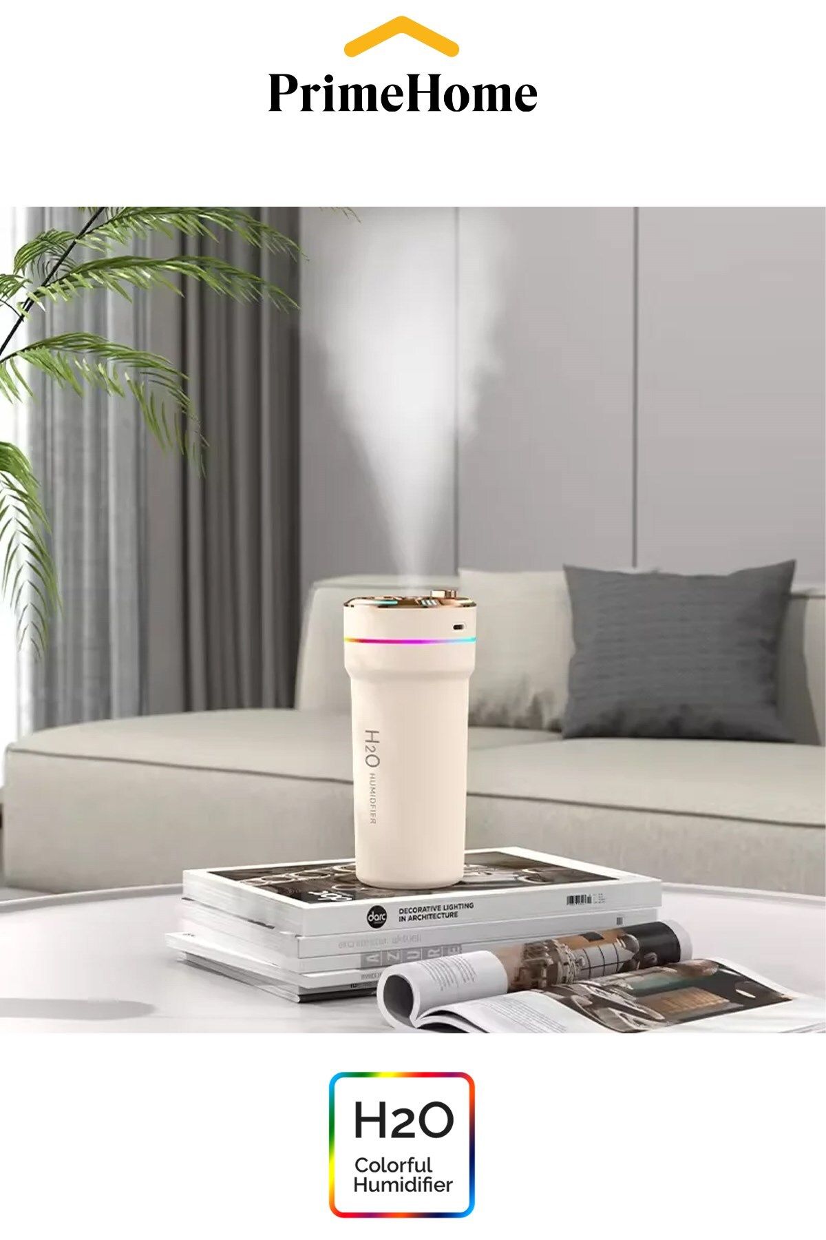 PRİME HOME H2o Şarjlı Kırmızı Mavi Işıklı Nemlendirici Buhar Makinası Hava Ultrasonik Ambiyans Işıklı