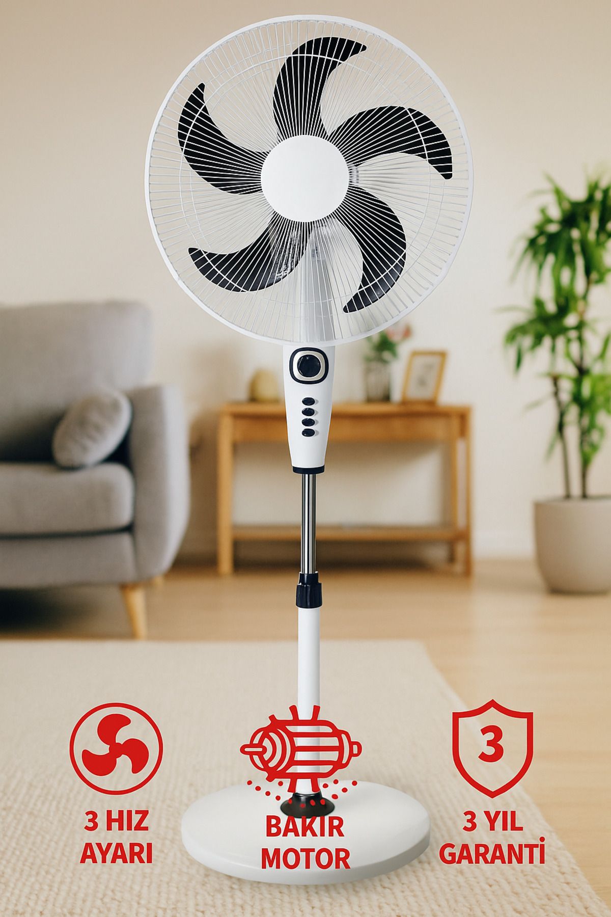 m master energy Beyaz Vantilatör 18″ Bakır Motor MS-1818 Master energy