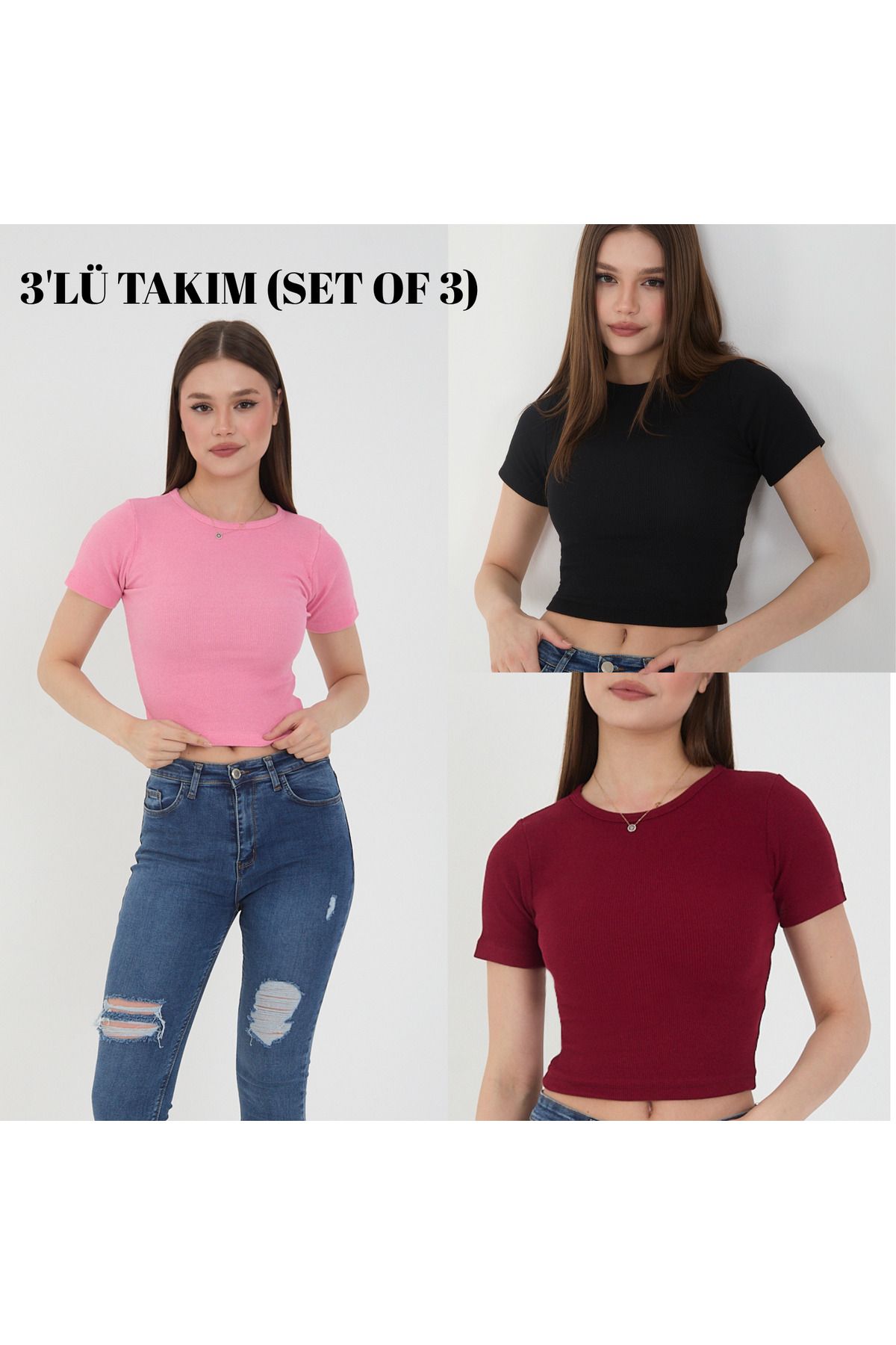Wearflawless Kadın 3 Lü Takım Yazlık Crop T-Shirt Bluz