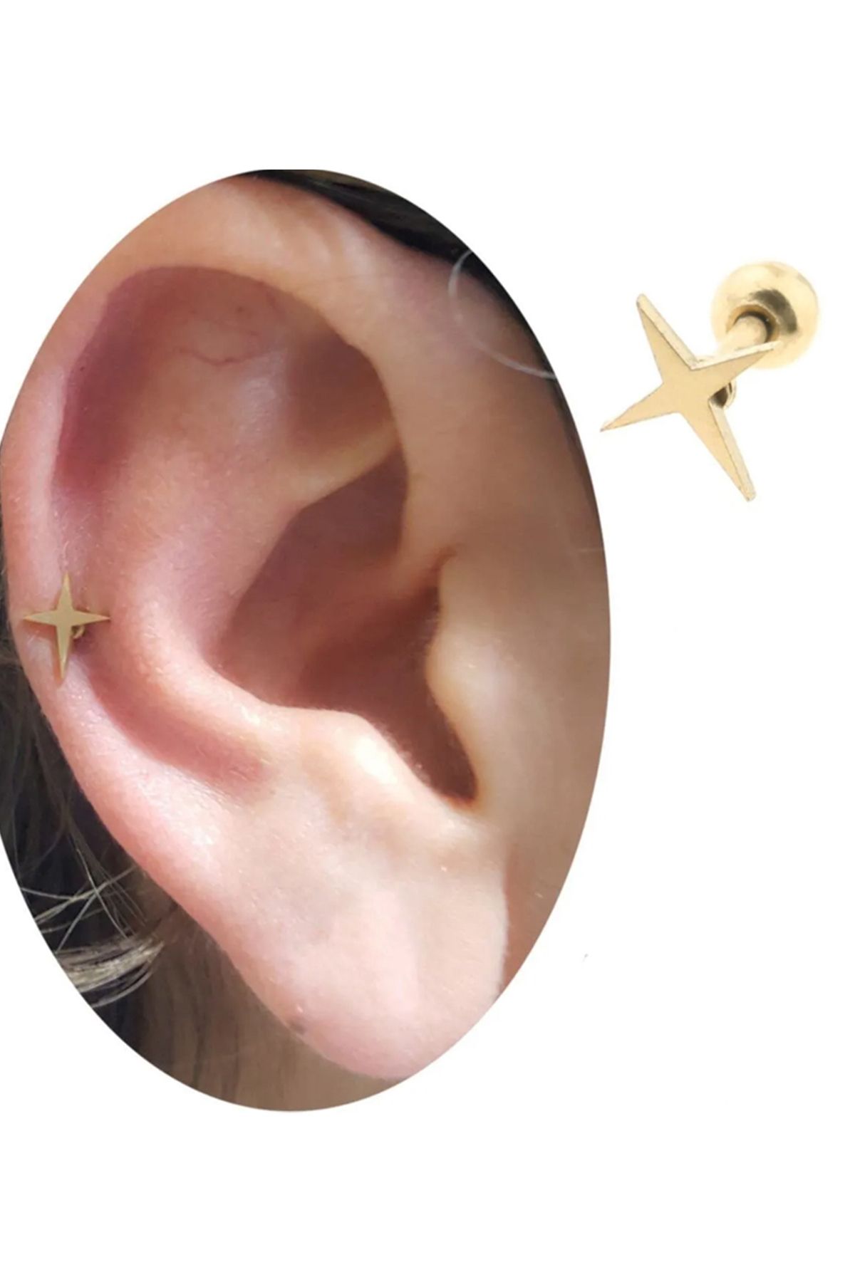 Cadının Dükkanı Çelik Kuzey Yıldızı Gold Tragus Helix Kıkırdak Piercing
