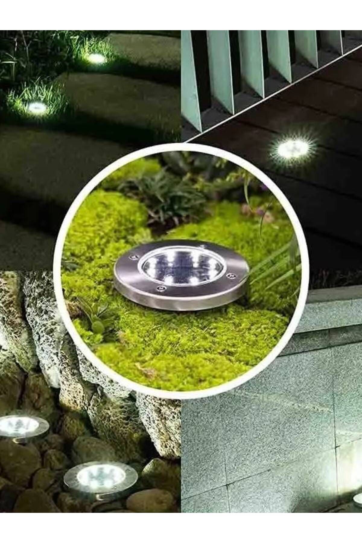 Pure Harmony Güneş Enerjili 8 Ledli Çelik Disk Solar Lamba 1 Adet 12cm