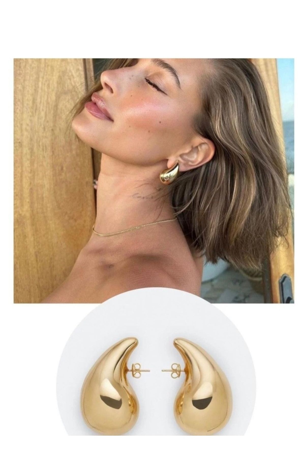stainless steell VİP gold renk kararmaz solmaz damla model çelik küpe