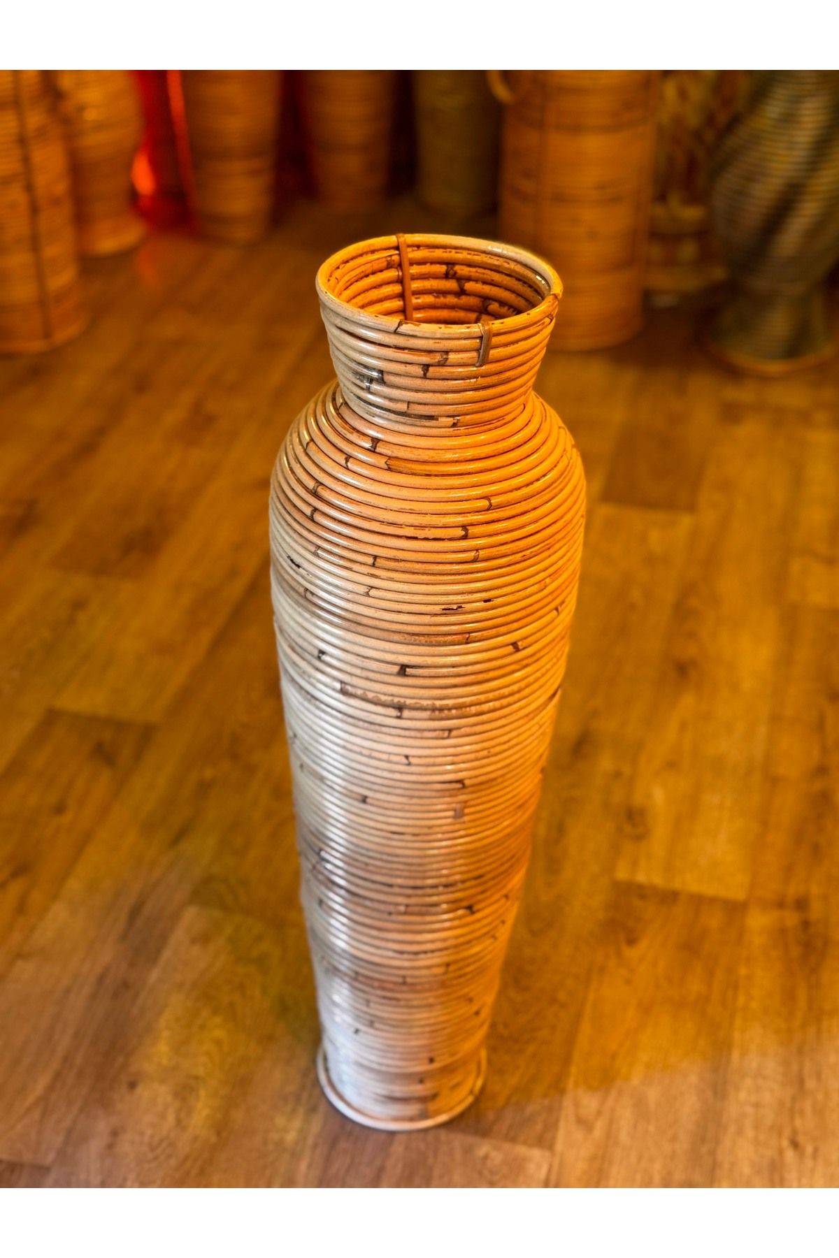 DEKOBAHÇE El Yapımı Dekoratif Rattan Vazo – 70 cm Doğal Kor Rattan