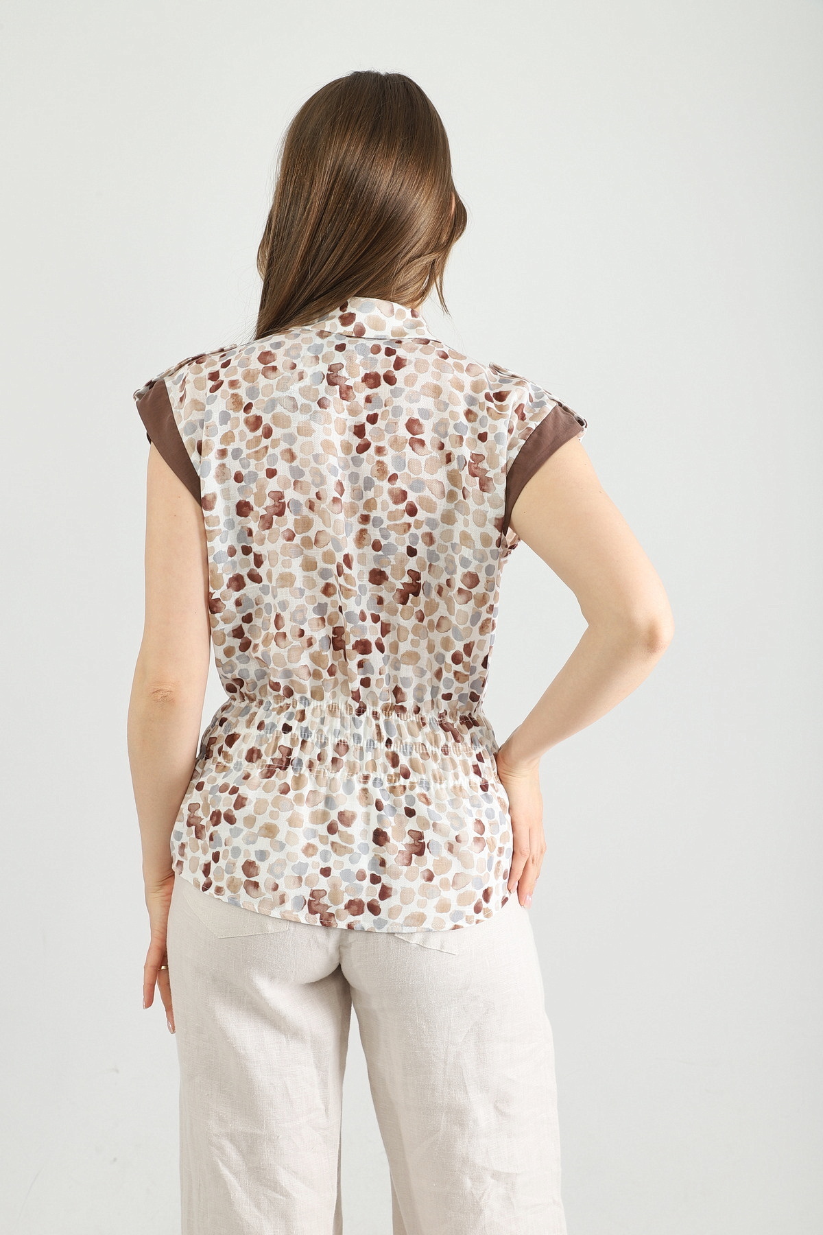 Perzoni-Summer Linen Blouse with Patterned Buttons and Elastic 5