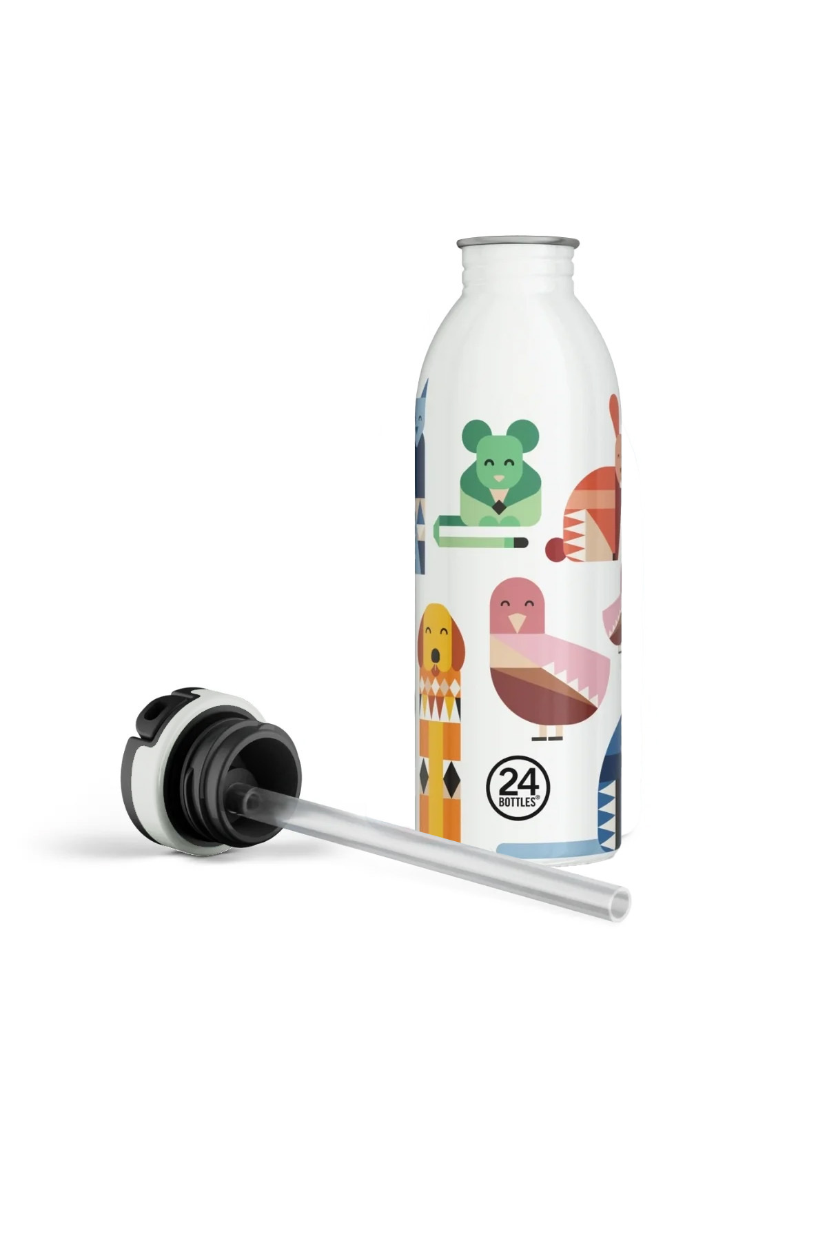 24 Bottles Kids Bottle Best Friends Pipetli Paslanmaz Çelik Çocuk Su Matarası 500 ml fotoğrafı 4 (önizleme)