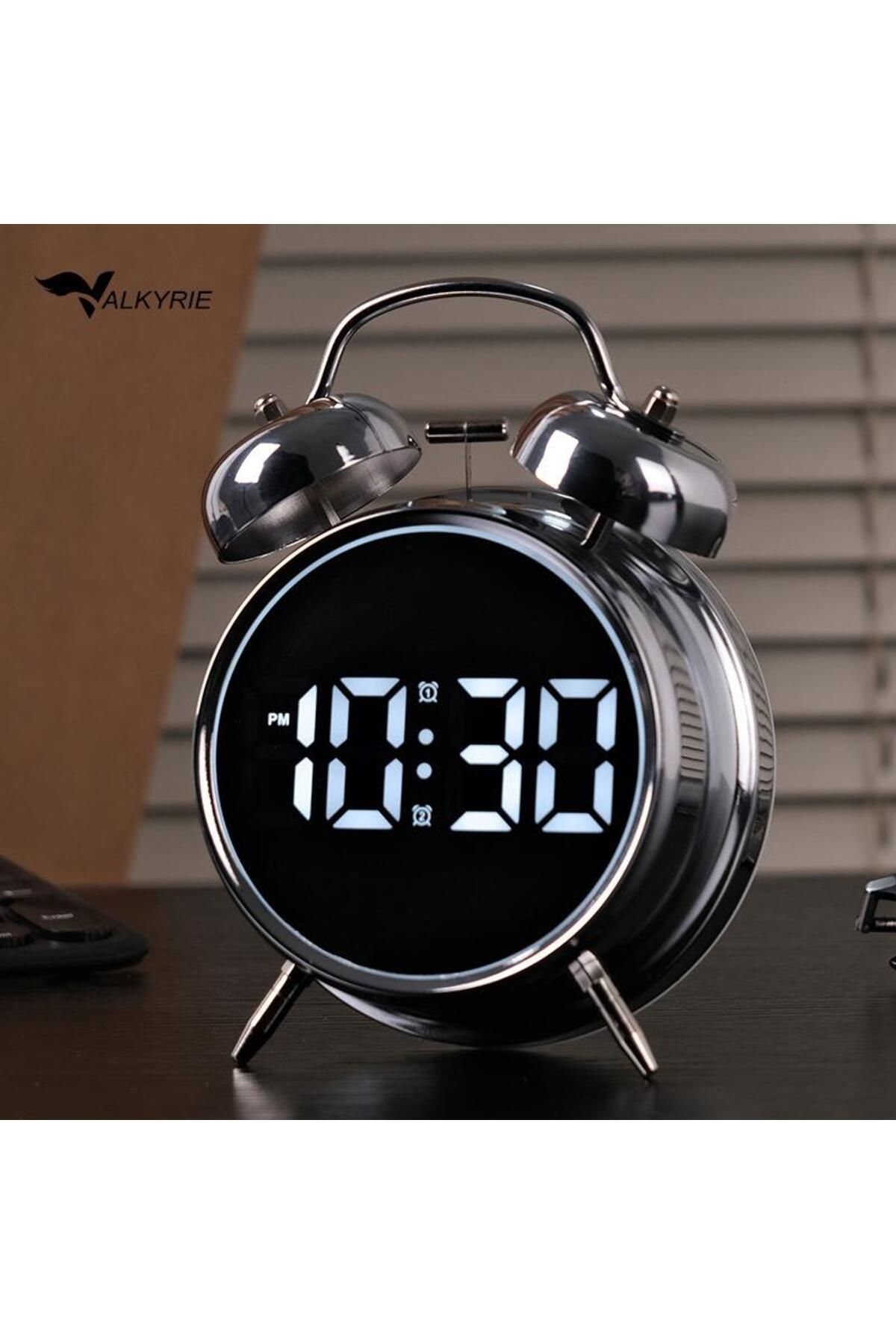 valkyrie LED Ekranlı Analog Alarmlı Masa Saati Çalar Saat Pil Dereceli Çift Alarmlı Dijital Saat Güm