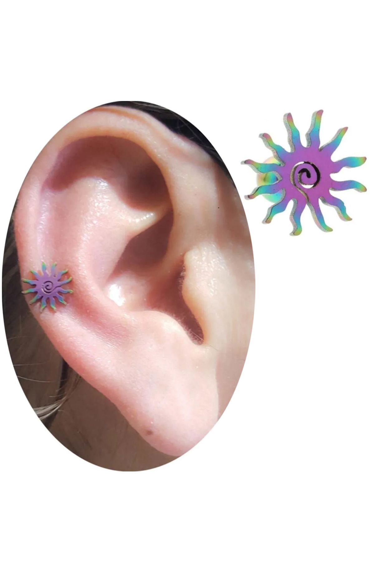 Cadının Dükkanı Çelik Güneş Gökkuşağı Tragus Helix Kıkırdak Piercing