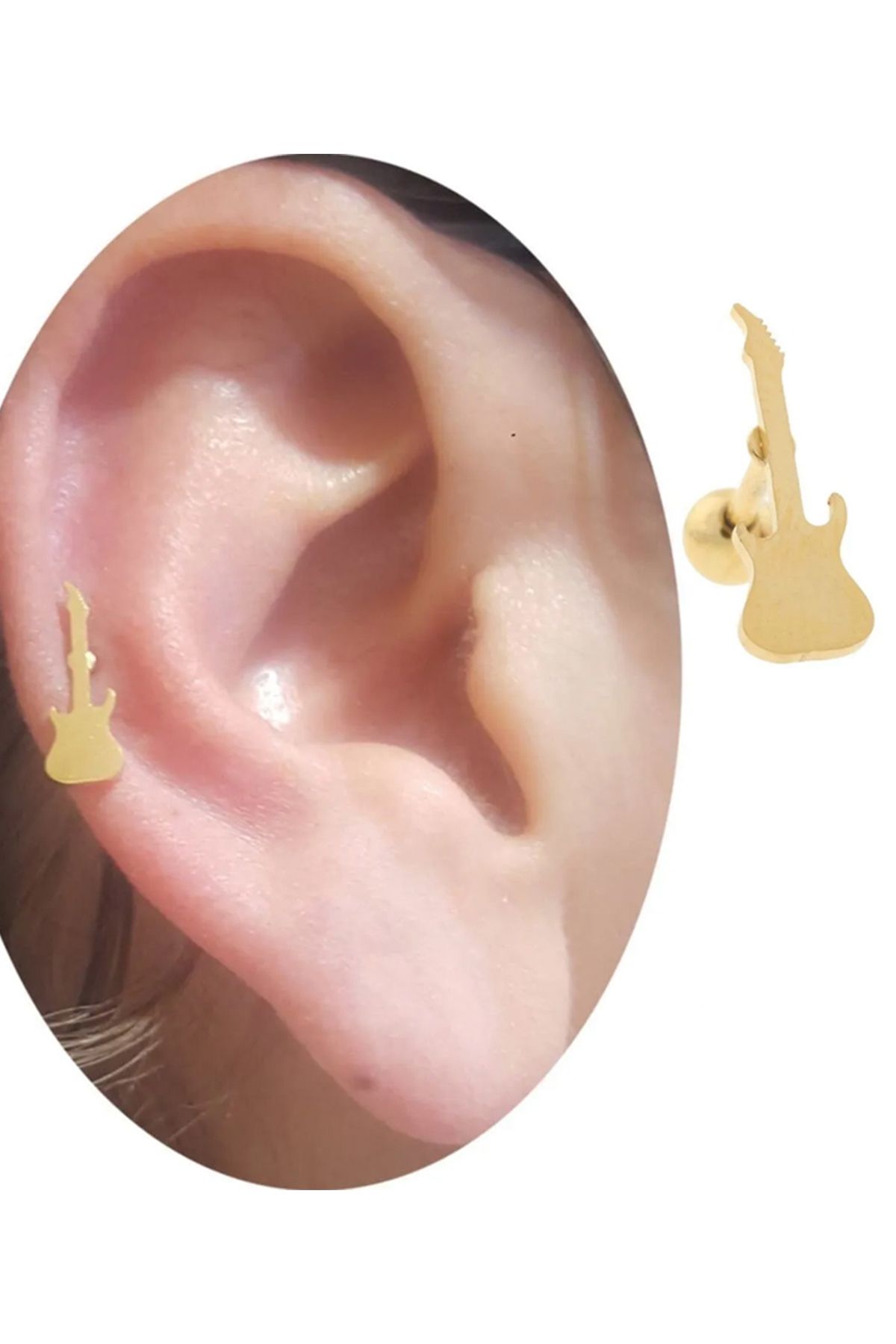 Cadının Dükkanı Çelik Gitar Gold Tragus Helix Kıkırdak Piercing