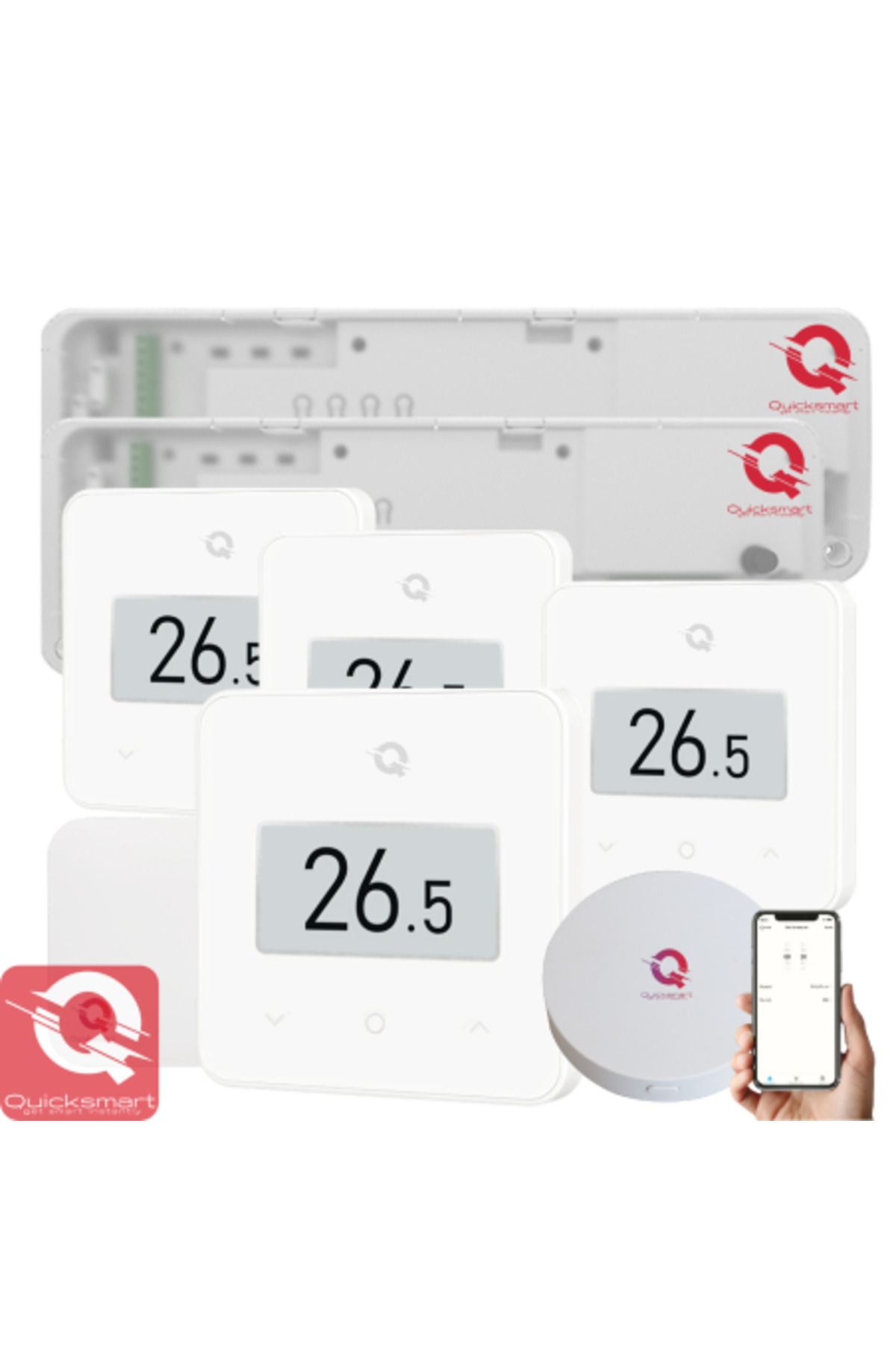 Quicksmart-Kit de automatizare pentru încălzire prin pardoseală wireless Q20, controler 2x 8 zone, 4x termostate Q30, Gateway H 3