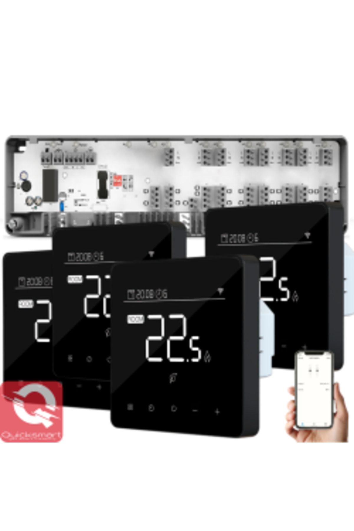 Quicksmart-Kit Automatizare Incalzire Pardoseala Q10, Controler pardoseala 8 zone, 4x Termostat cu fir Q40, Inc 4