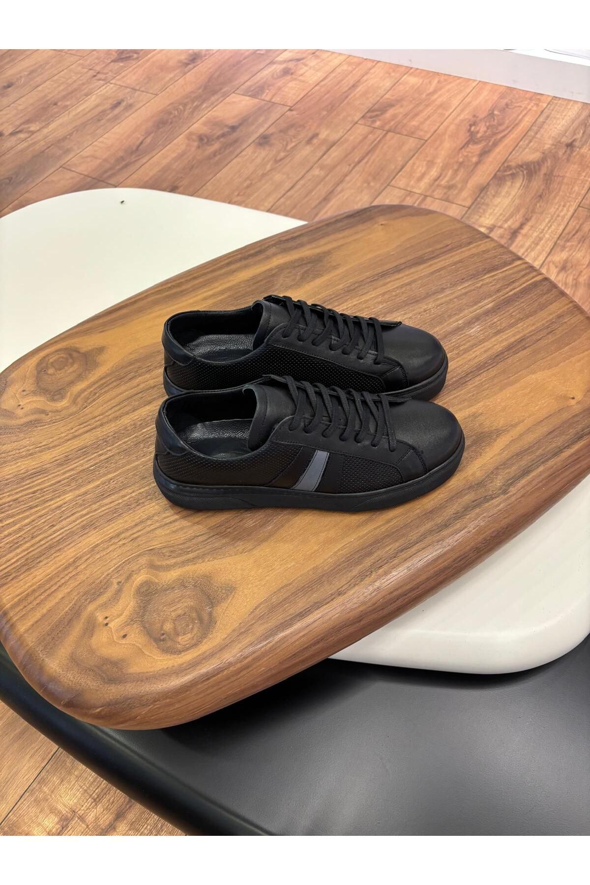 Paulo 1026 SİYAH HAKİKİ DERİ ERKEK SNEAKERS - ERKEK SPOR AYAKKABI
