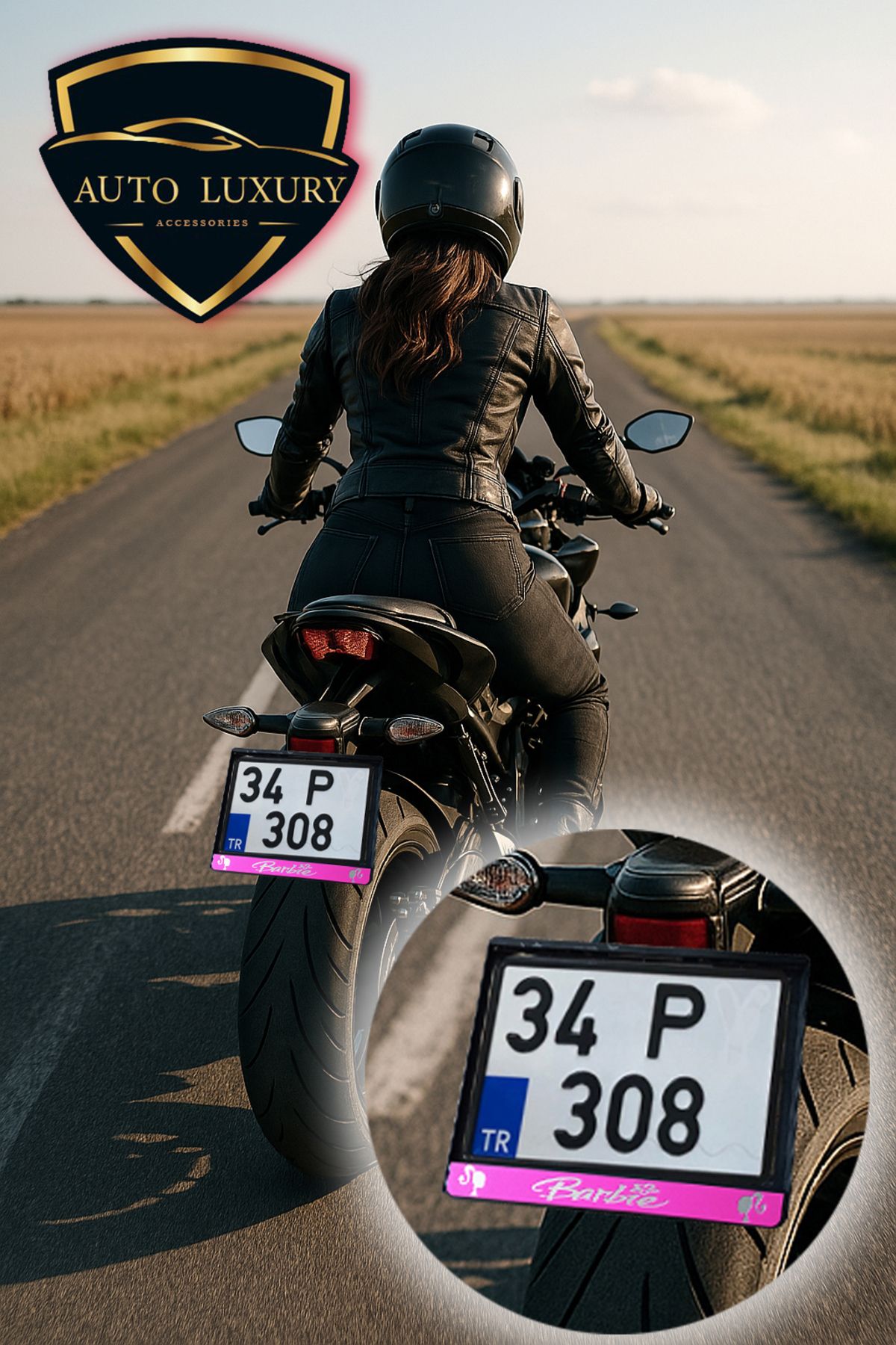 AUTO LUXURY 18x25 cm. Motosiklet plakalık Kare plakalık 1 adet barbie yazılı