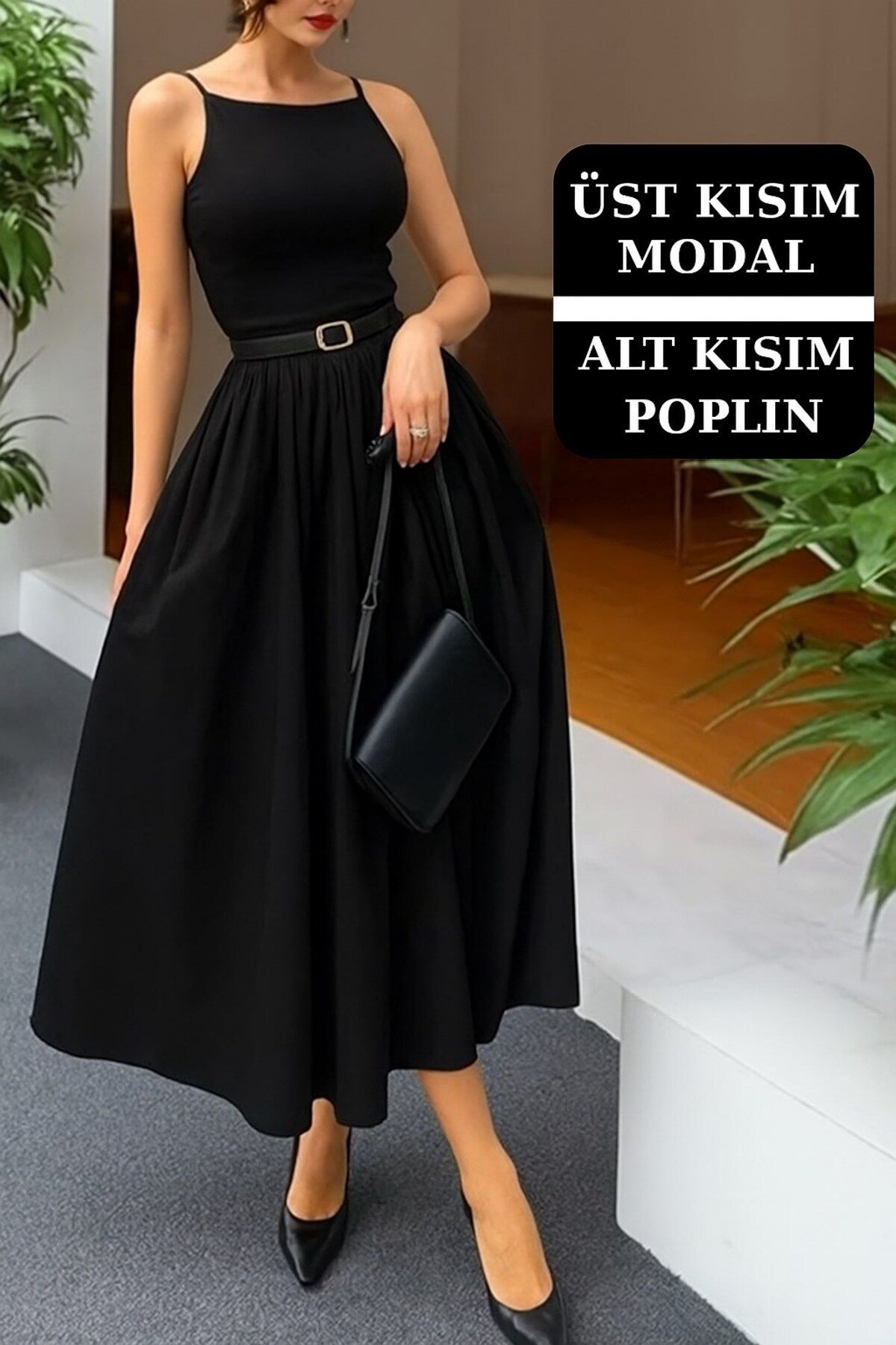 The Champ Clothing Kadın Modal Üstlü Elbise, Poplin Etek Detaylı – Günlük ve Özel Gün Kombinlerine Uygun