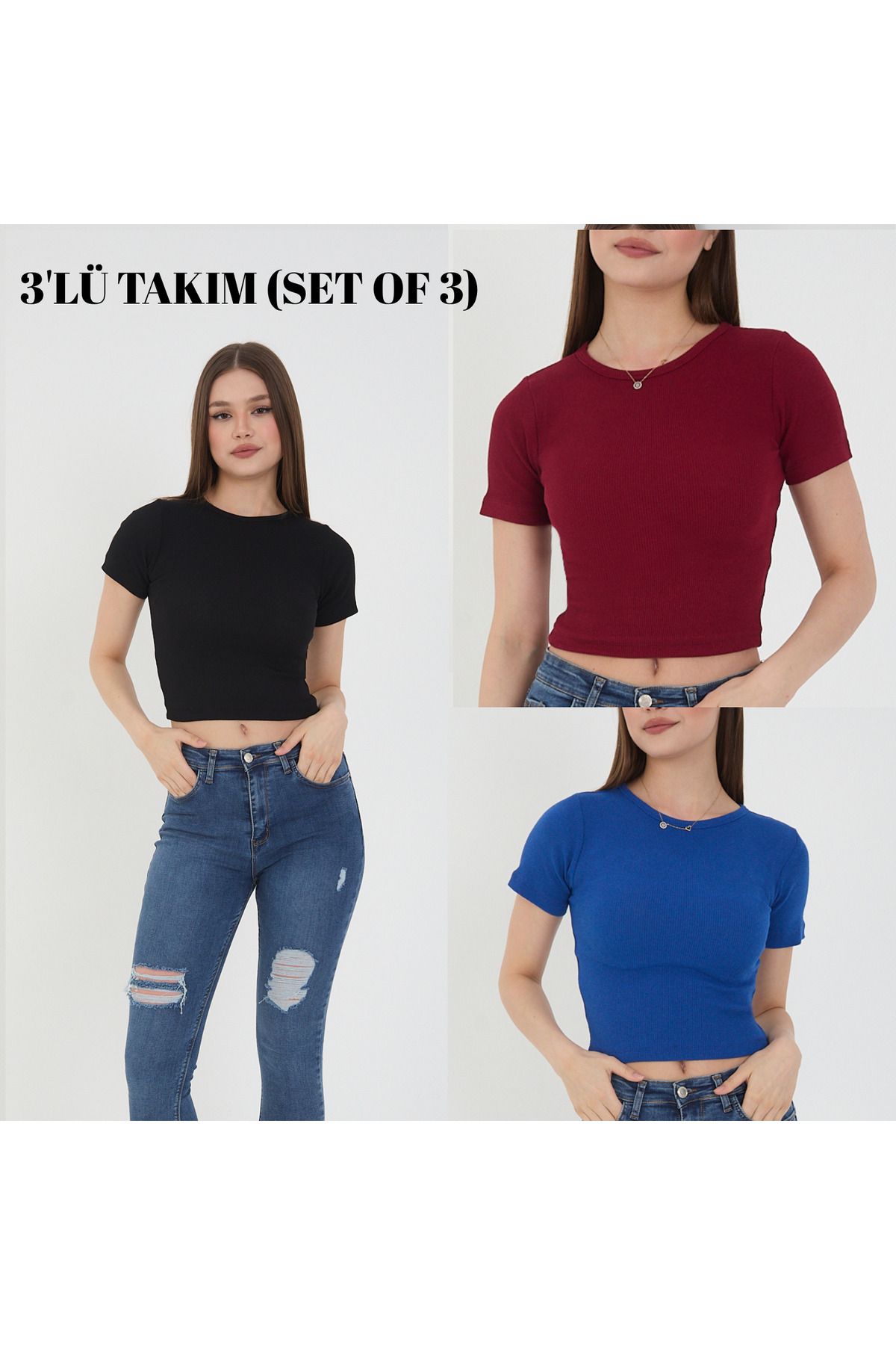 Wearflawless Kadın 3 Lü Takım Yazlık Crop T-Shirt Bluz