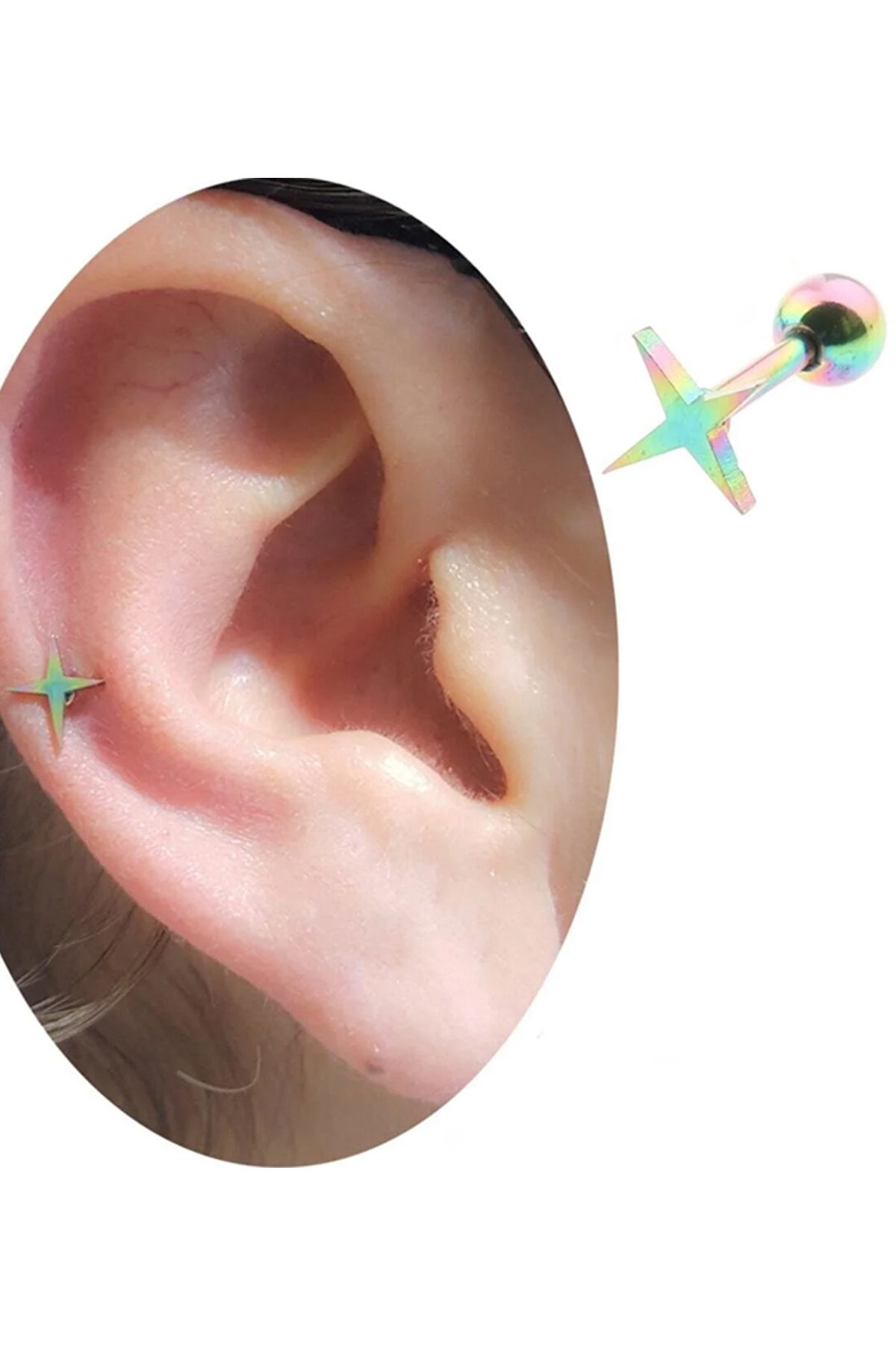 Cadının Dükkanı Çelik Kuzey Yıldızı Gökkuşağı Tragus Helix Kıkırdak Piercing