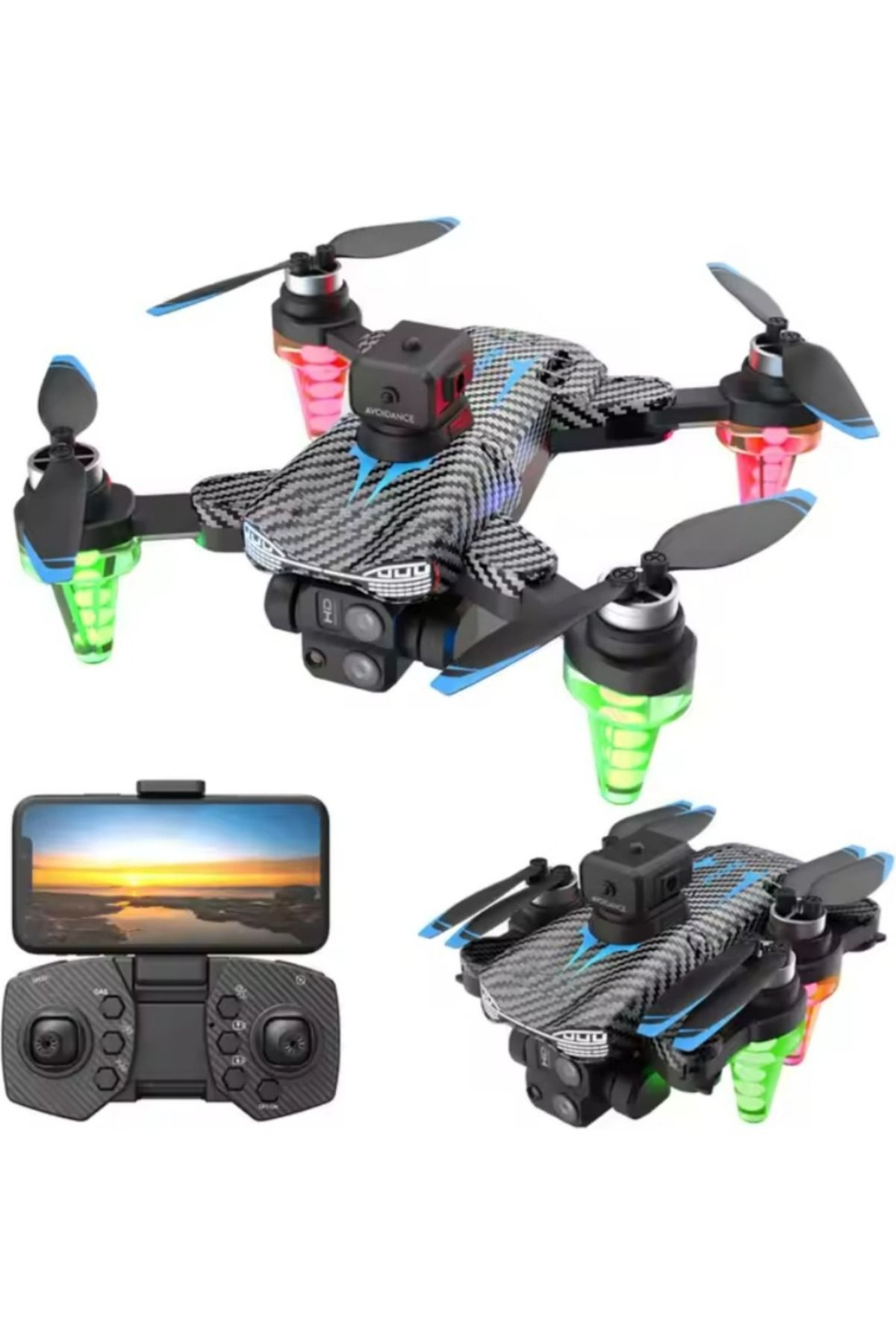 DigiMonster C19S RGB Işıklı Karbon Fiber Profesyonel Taşınabilir Drone 4K HD Çift Kameralı