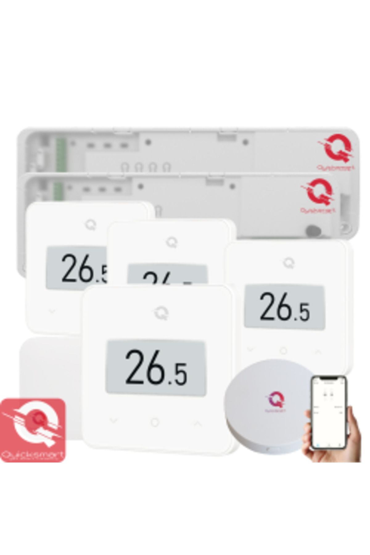 Quicksmart-Kit de automatizare pentru încălzire prin pardoseală wireless Q20, controler 2x 8 zone, 4x termostate Q30, Gateway H 4
