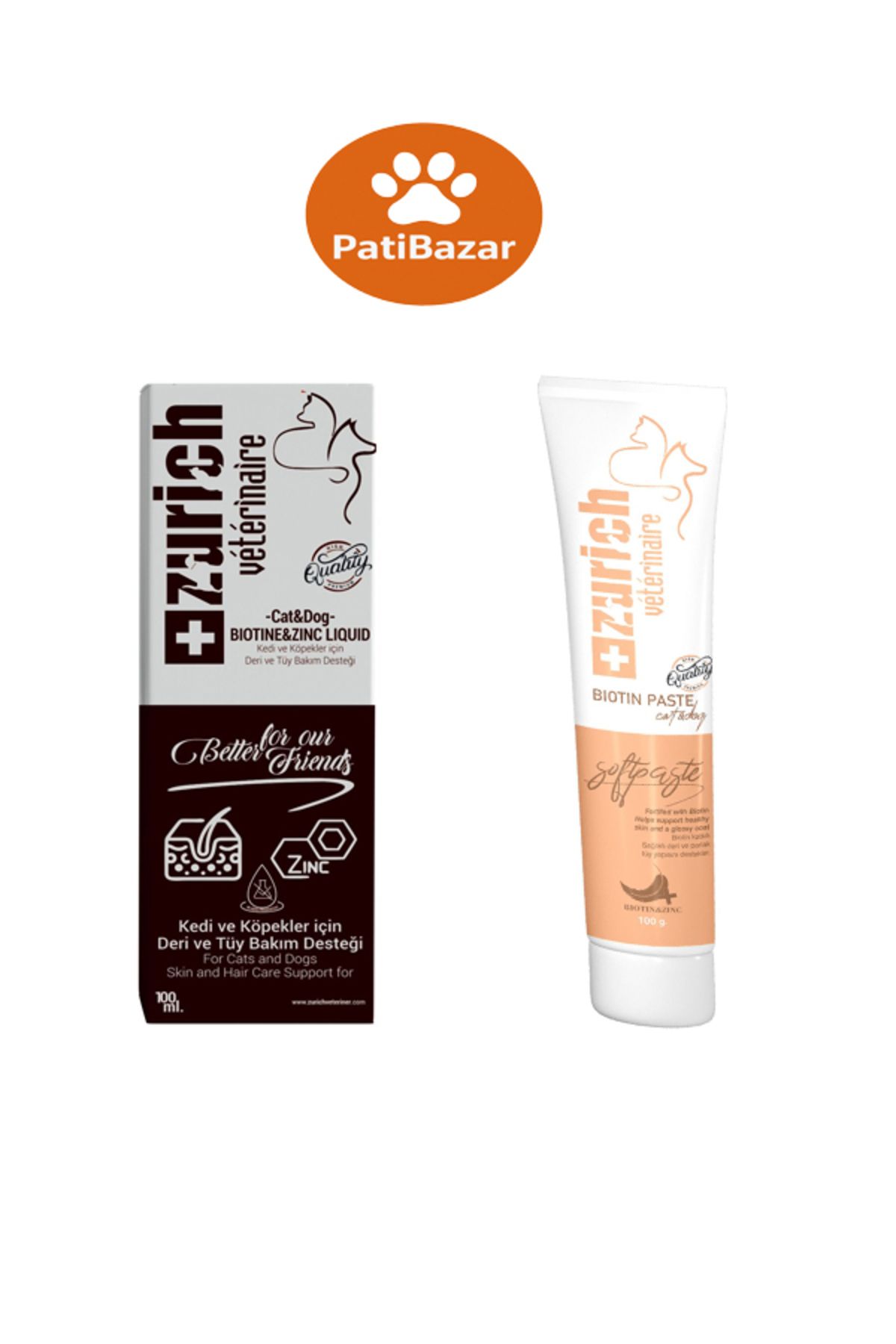 Zurich Kedi Ve Köpekler İçin Biotin Çinko Likit Ve Biotin Paste 2'li Set
