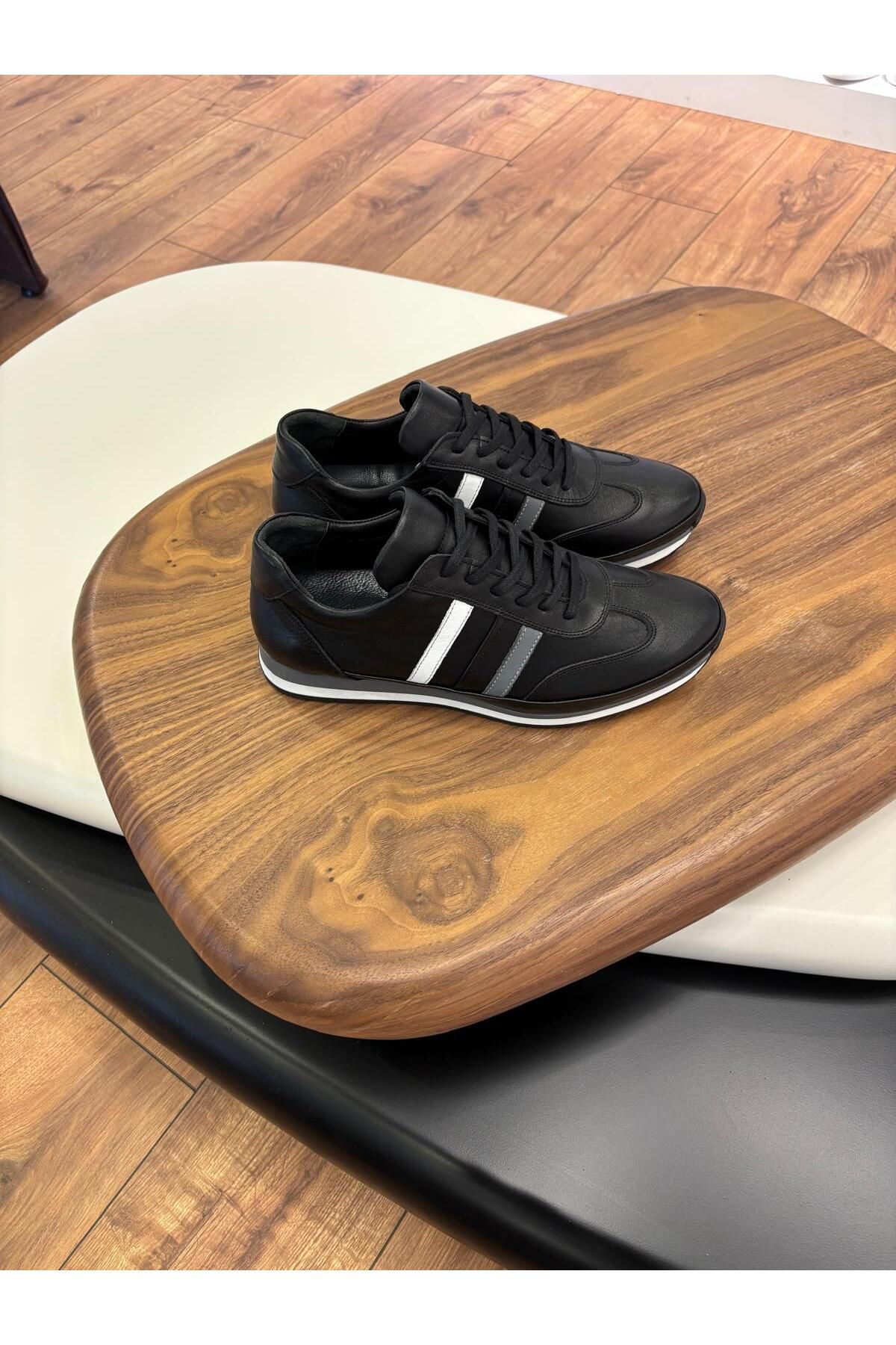 Paulo 1010 SİYAH ÇİZGİ DETAYLI HAKİKİ DERİ ERKEK SNEAKERS - ERKEK SPOR AYAKKABI