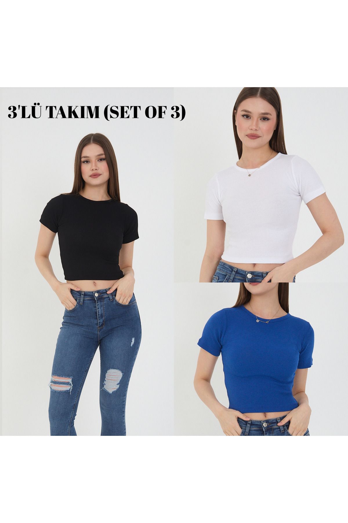 Wearflawless Kadın 3 Lü Takım Yazlık Crop T-Shirt Bluz