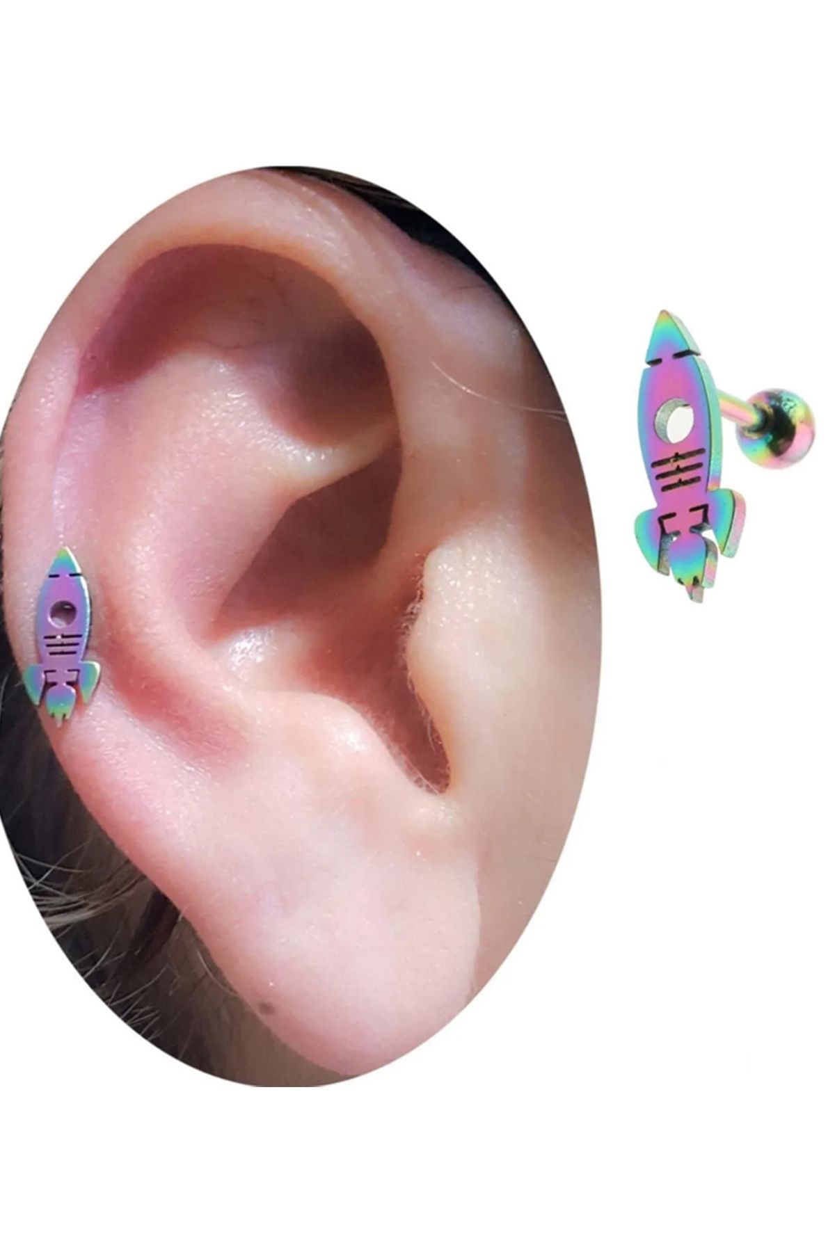 Cadının Dükkanı Çelik Füze Gökkuşağı Tragus Helix Kıkırdak Piercing