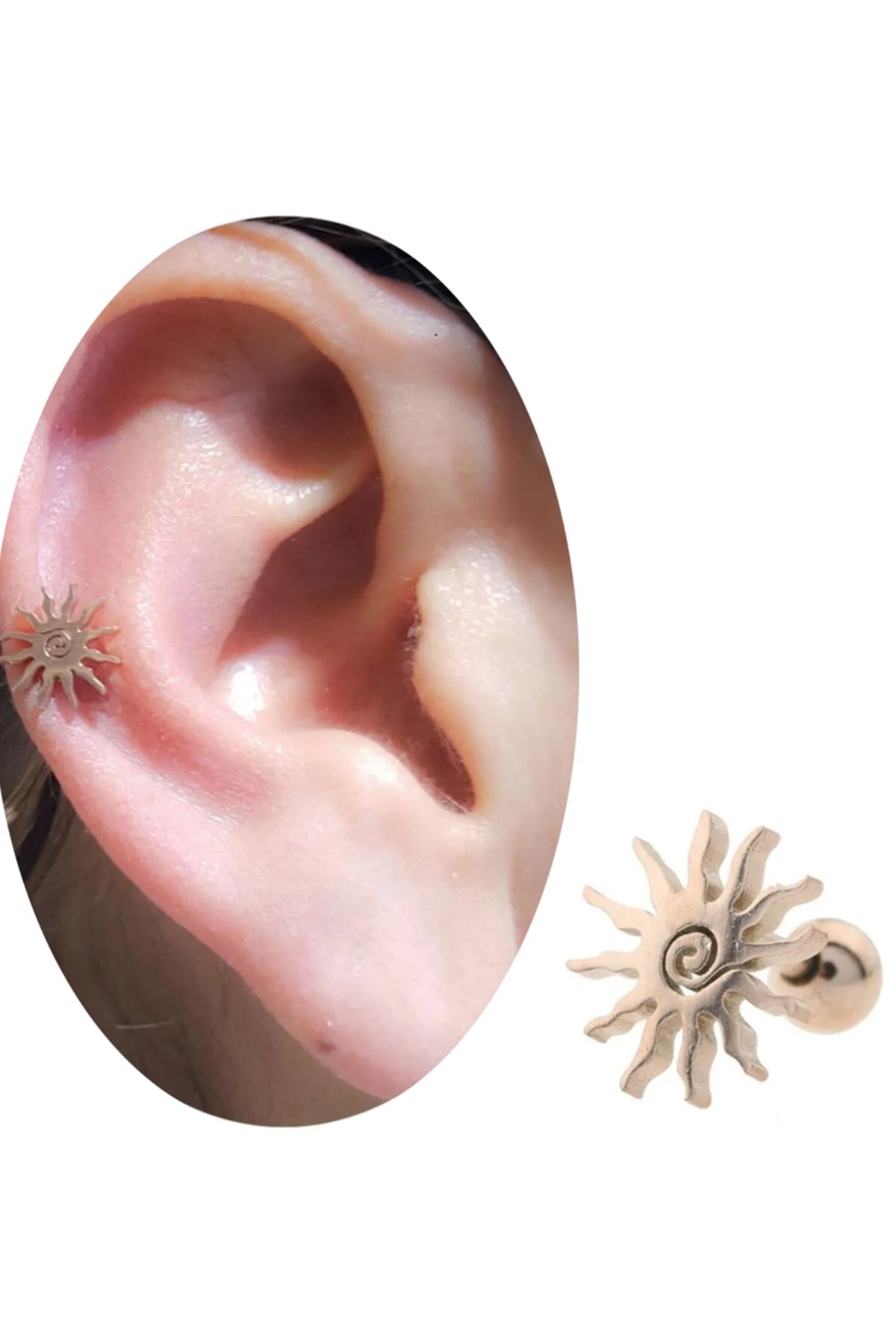 Cadının Dükkanı Çelik Güneş Rose Tragus Helix Kıkırdak Piercing