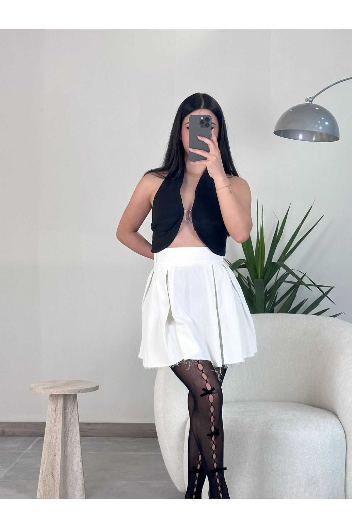 Kyra Studios Beyaz Fırfırlı Etek 8030