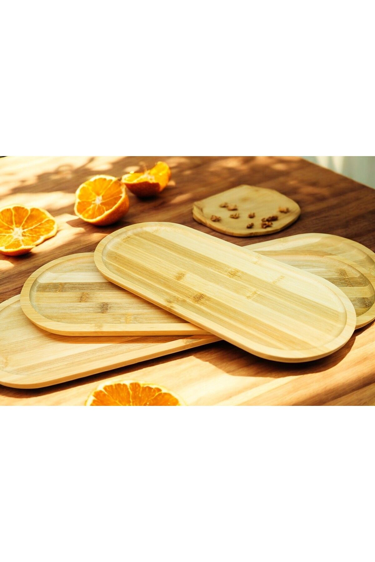 teknotrust Bambu Oval Sunumluk 3'lü Set, Çerezlik ve Kahvaltılık Tabağı